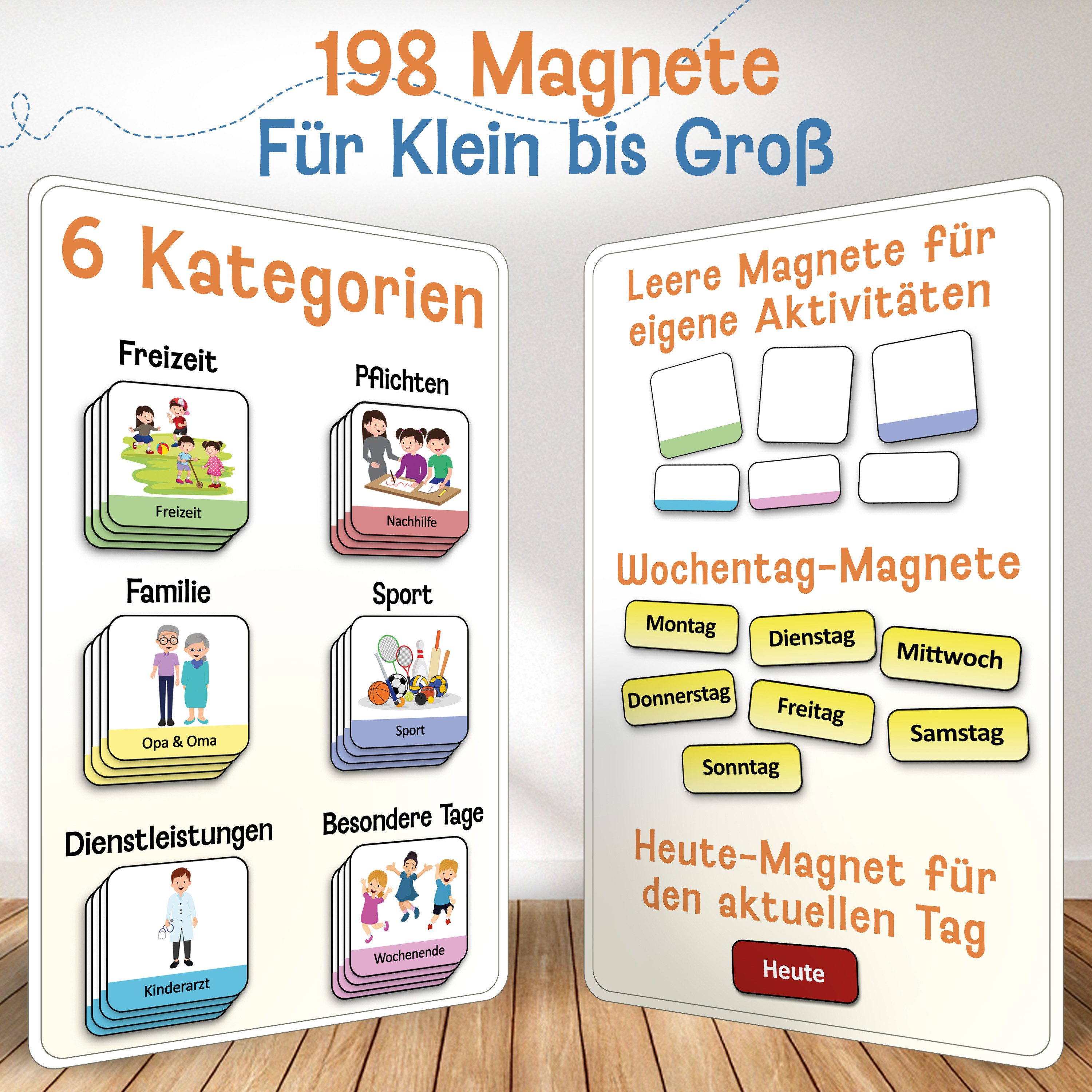 Likarto Lernspielzeug Magnet-Set für Wochenplaner, 198 Magnete zur Wochenplanung, Für alle magnetischen Oberflächen