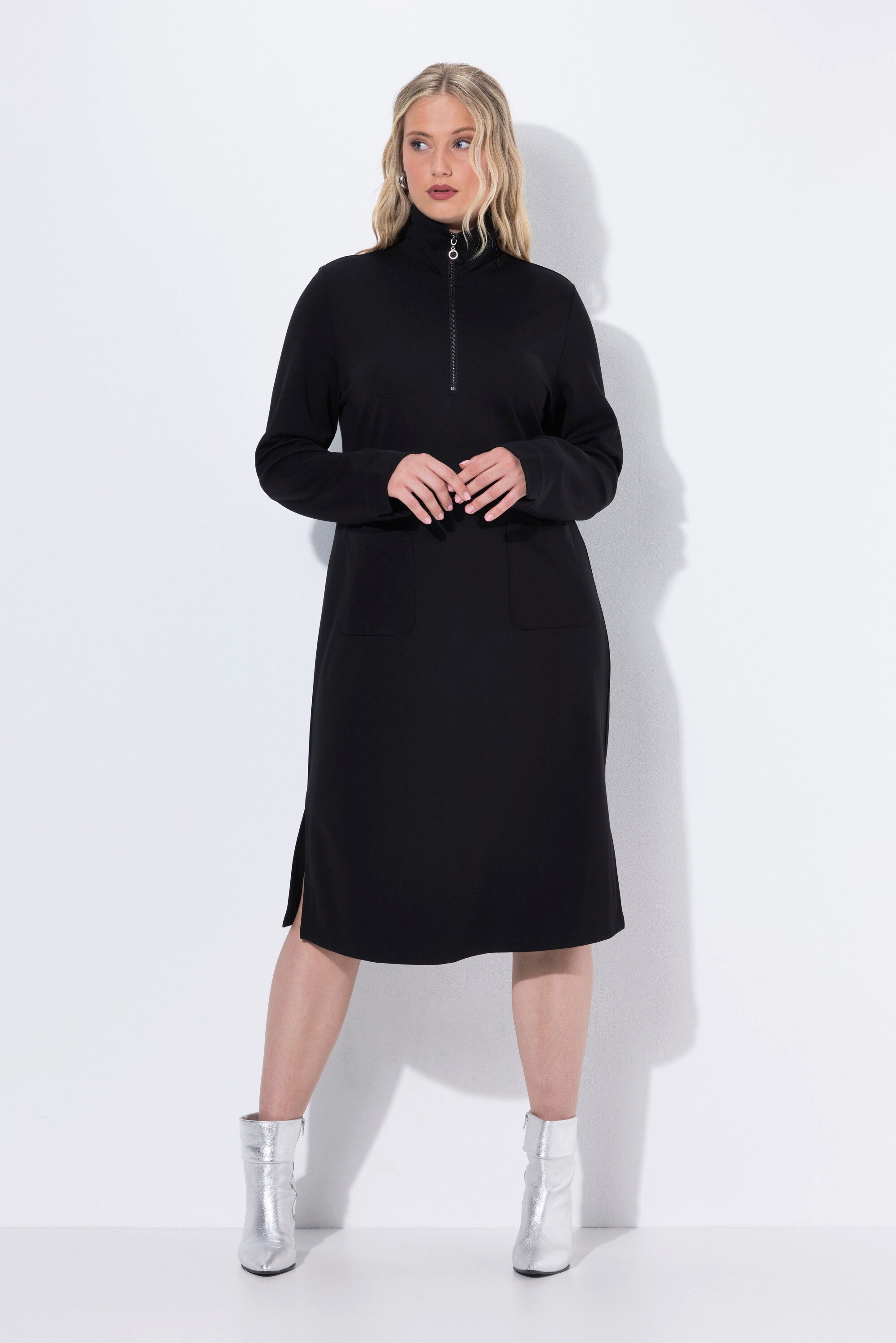 Ulla Popken Minikleid Kleid Troyerkragen Langarm Taschen günstig online kaufen