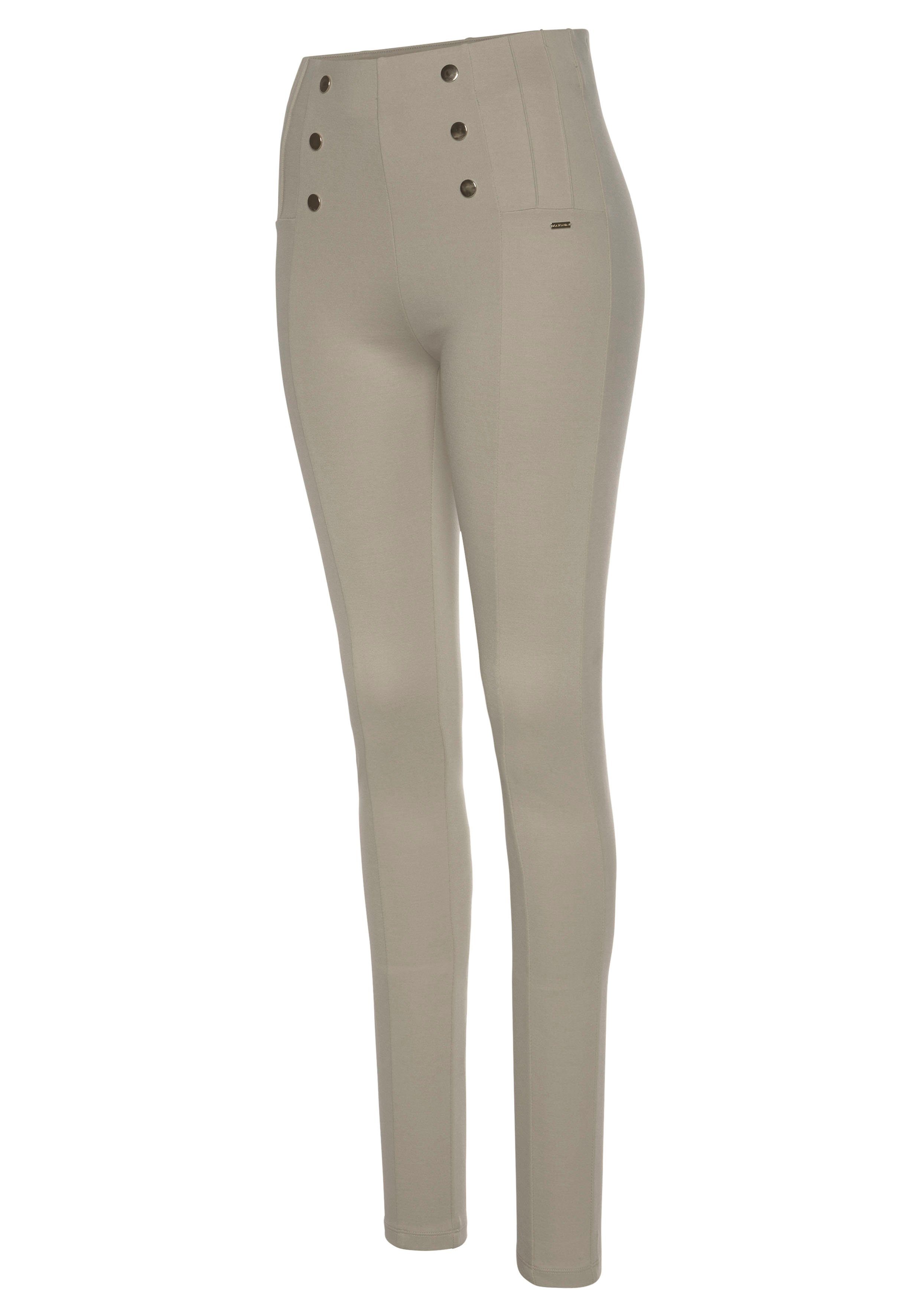 Highwaist LASCANA Leggings beige mit Zierknöpfen