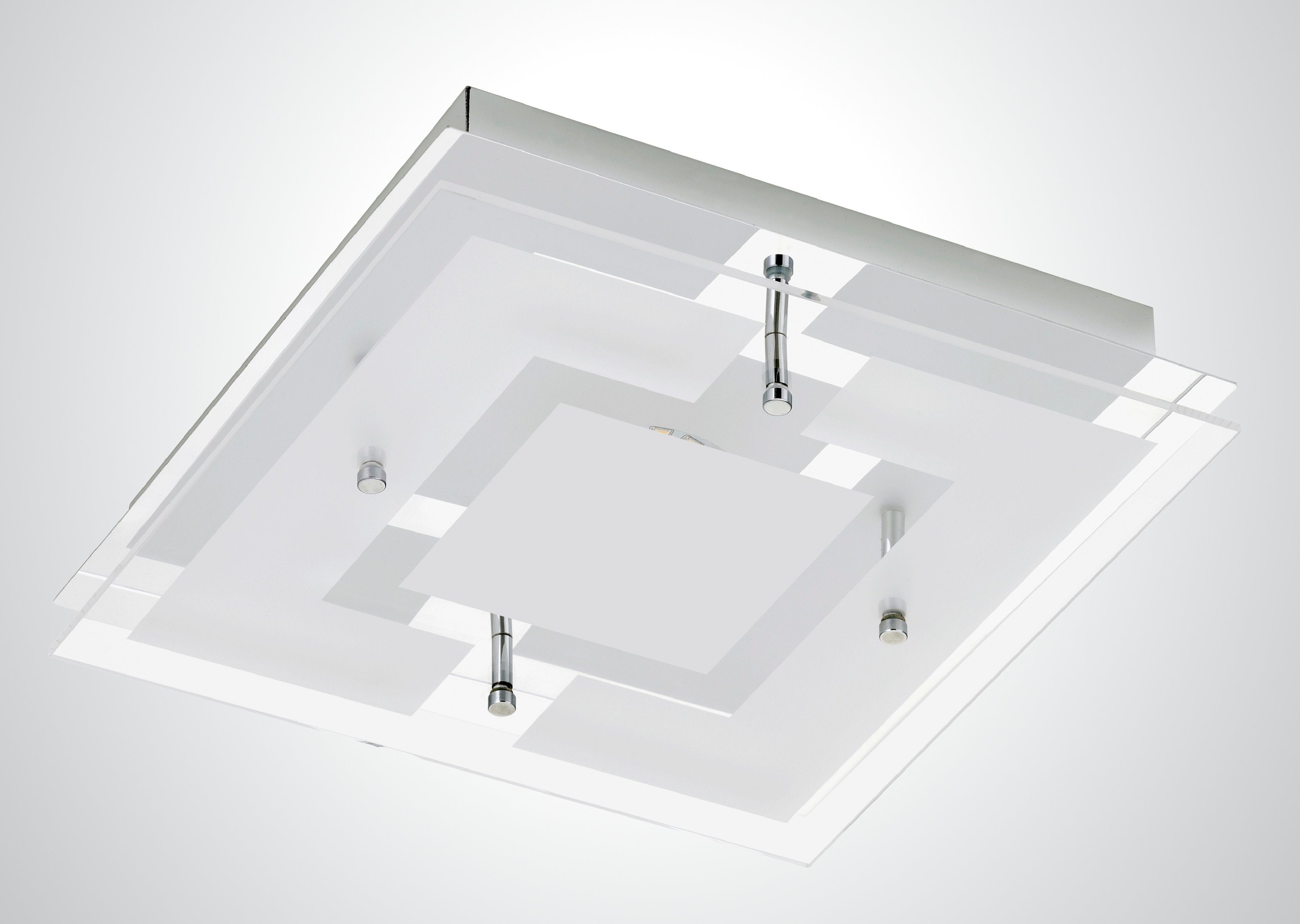 IP44 LED Deckenlampe, in Watt LED Modul 12 3-Stufen Feuchtraum aus Badezimmer 3103 Design Dimmfunktion, mit bedrückt dimmbar Glas *IVY* Deckenleuchte, Eckig Motive Metall Lampenschirm, Deckenstrahler warmweiß LED TRANGO