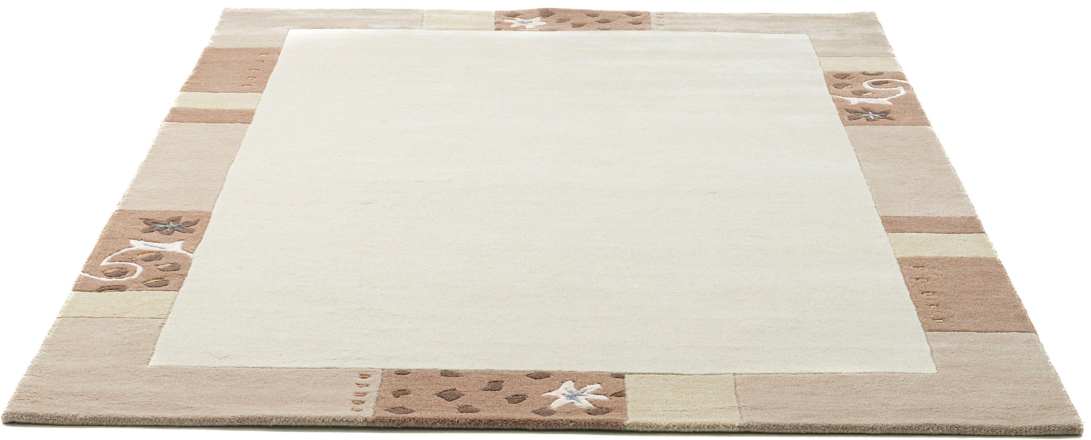 Wollteppich Royal THEKO, Wolle, reine Schlafzimmer rechteckig, ideal im Wohnzimmer & mit mm, Höhe: 13 Bordüre, Ganges