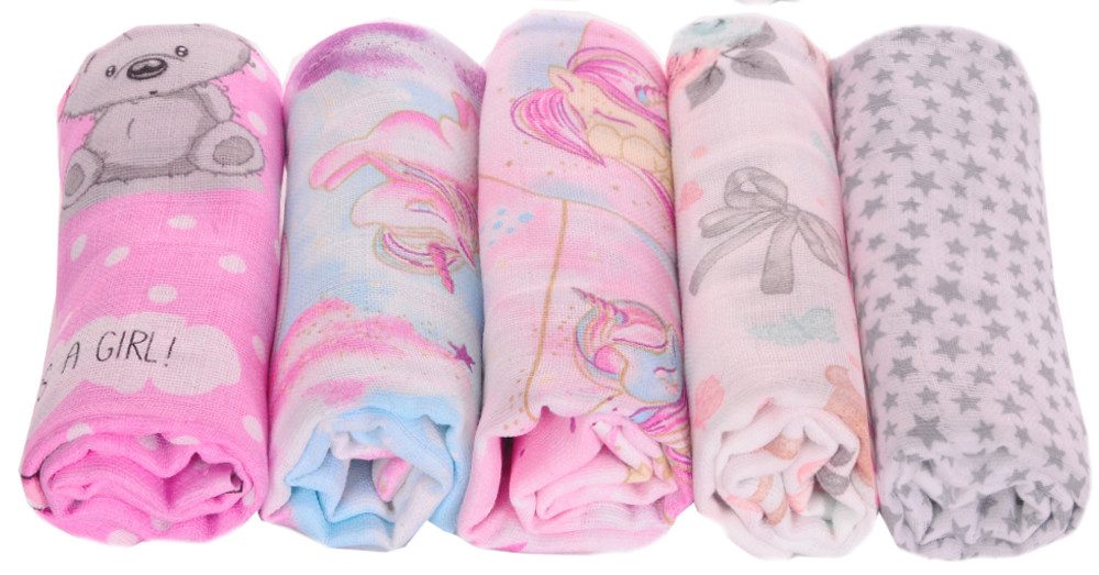 La Bortini Stoffwindeln Spucktücher Baby Mullwindeln Babytücher 5er Pack Mulltücher, aus reiner Baumwolle, 5er Pack