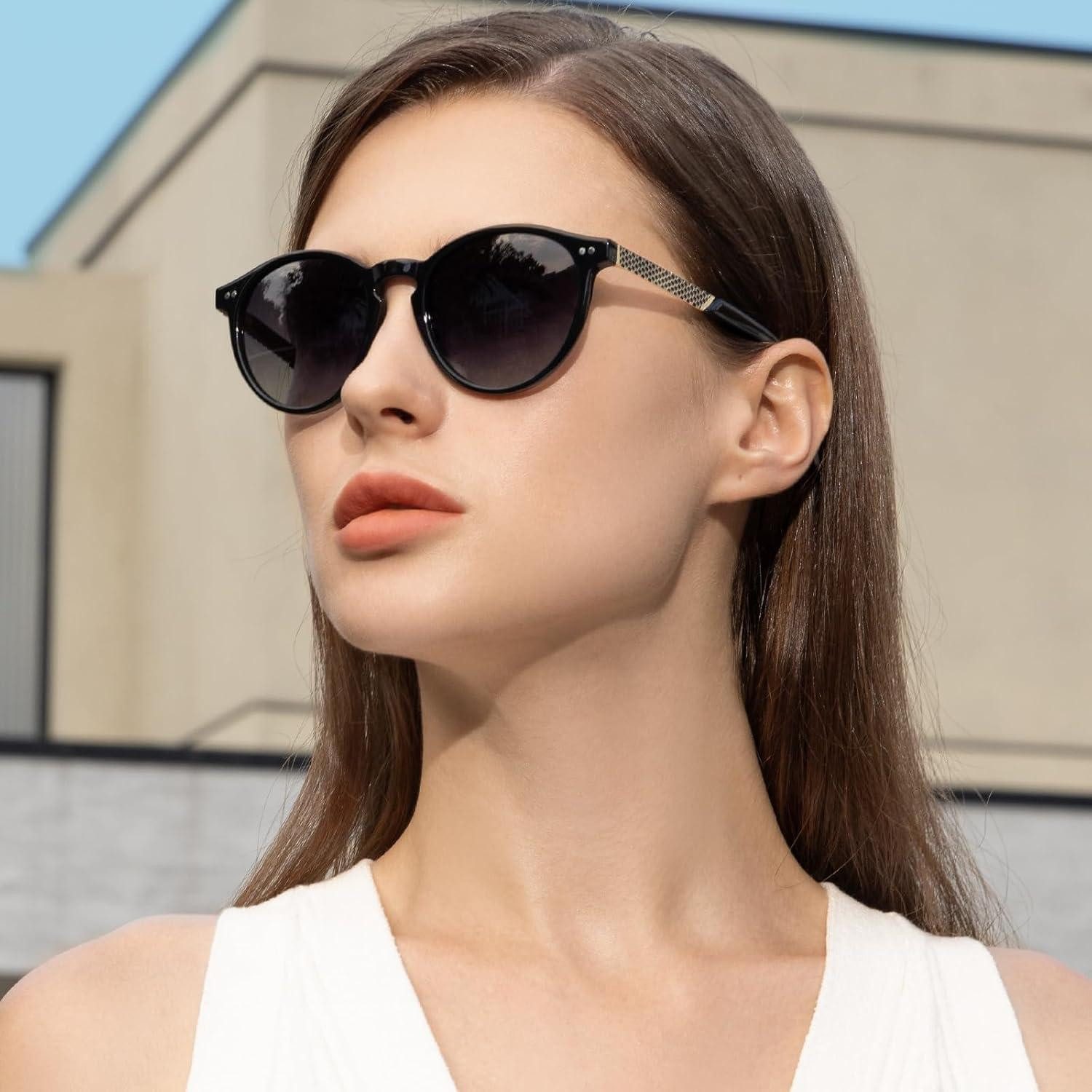 LuxusKollektion Retrosonnenbrille Sonnenbrille Damen Vintage Rund Rahmen schwarz Linsen grau