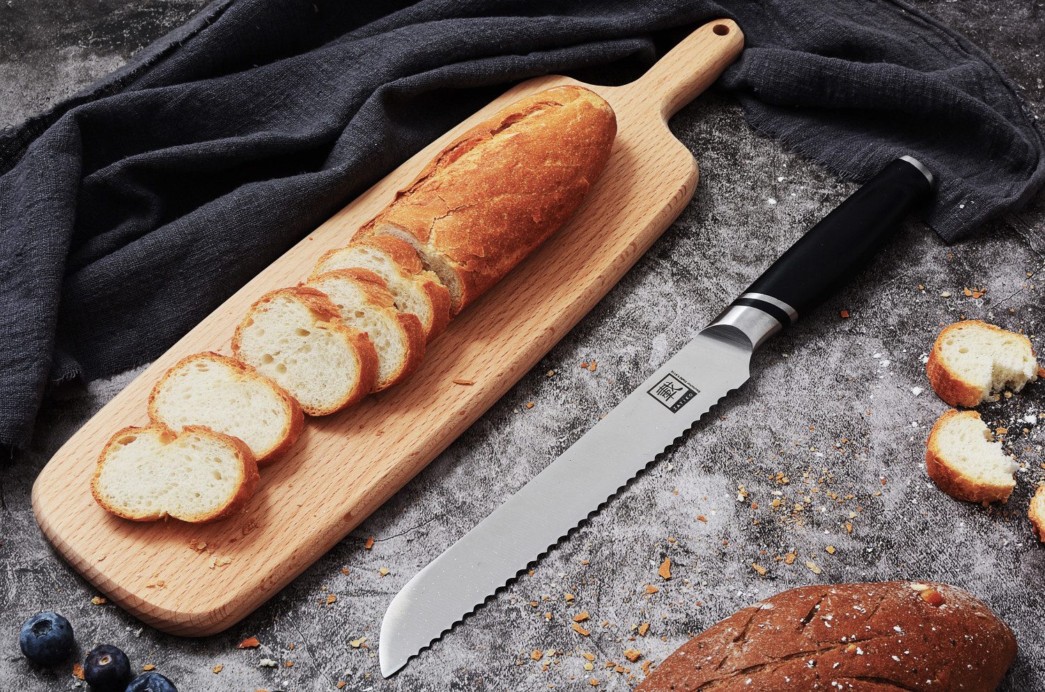 ZAYIKO Brotmesser NAMI Küchenmesser Kochmesser 20 cm Edelstahlklinge mit ABS Griff, Deutscher Edelstahl 1.4116 – Bild 2 von 5