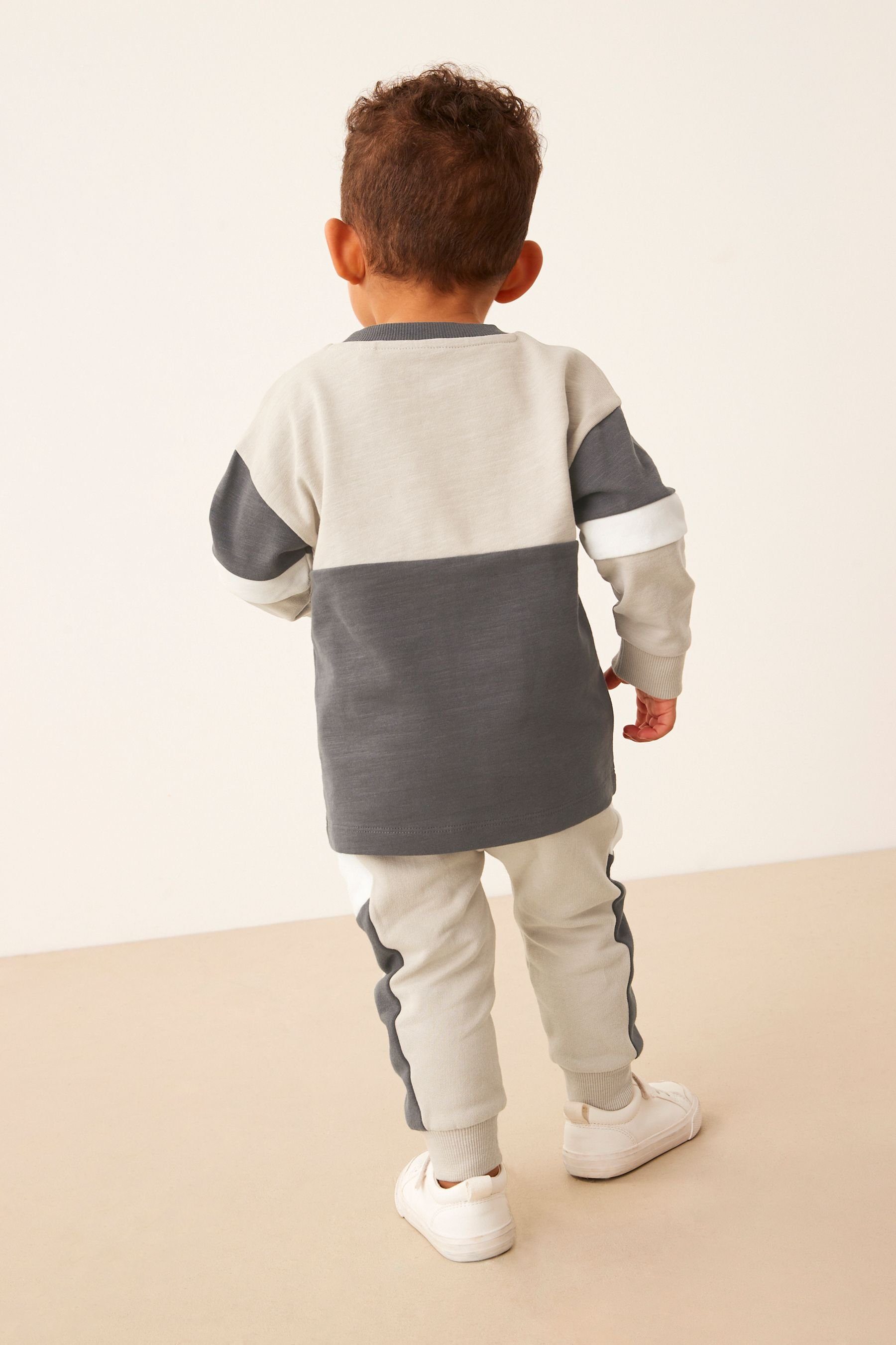 Charcoal + Jogginghose & Monochrome (2-tlg) Next mit Set Blockfarben Langarmshirt Grey Shirt in Hose