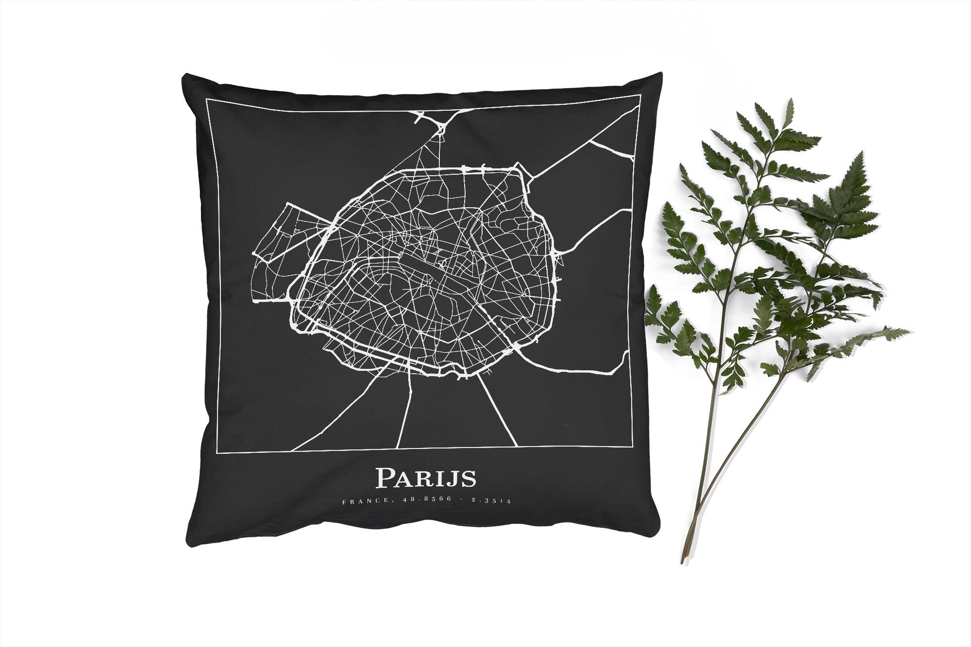 MuchoWow Dekokissen Paris - Karte - Stadtplan, Zierkissen mit Füllung für Wohzimmer, Schlafzimmer, Deko, Sofakissen