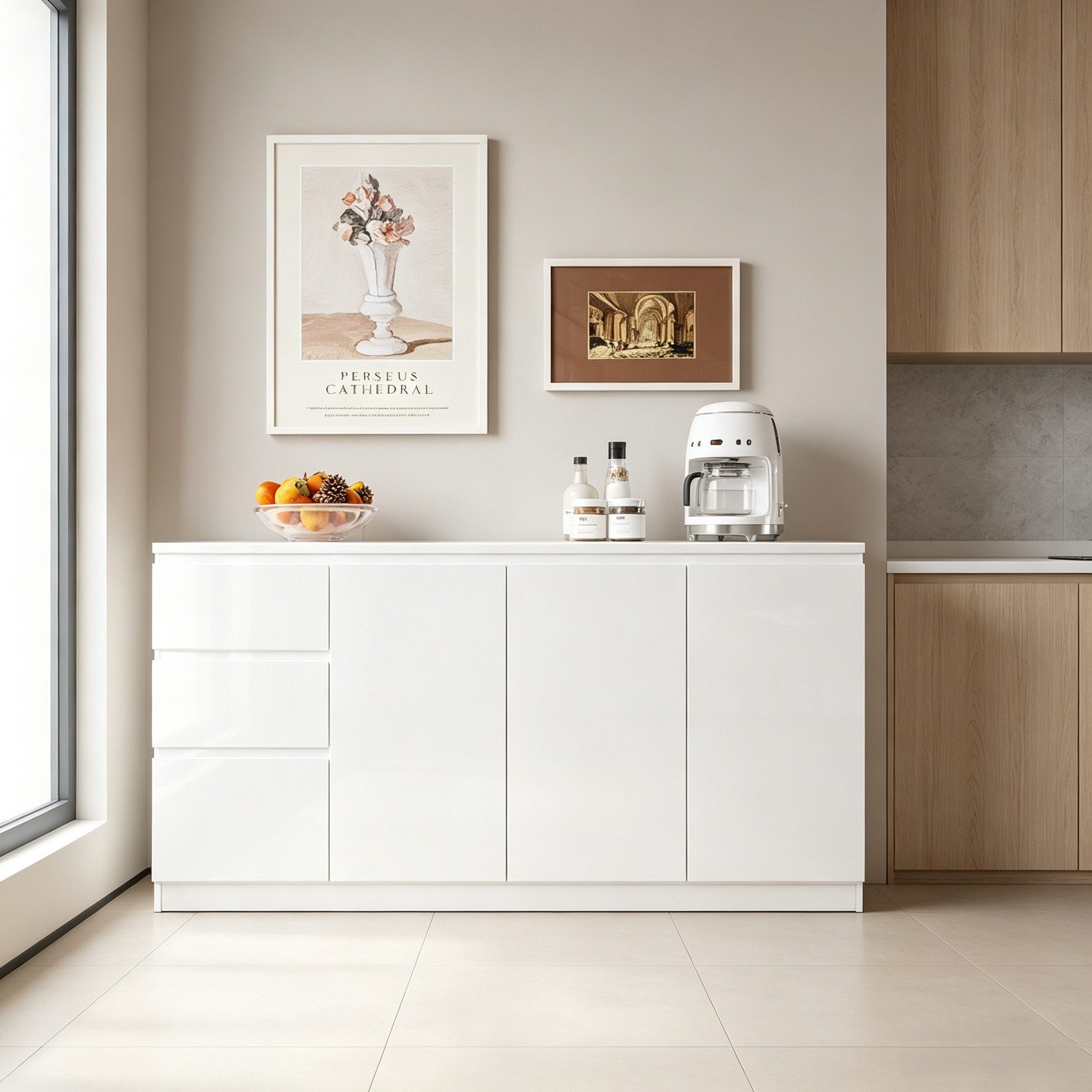 FUFU&GAGA Kommode Weiß PET Hochglanz Serie, 80-180 cm breit, Kommode Modern – Bild 2 von 5