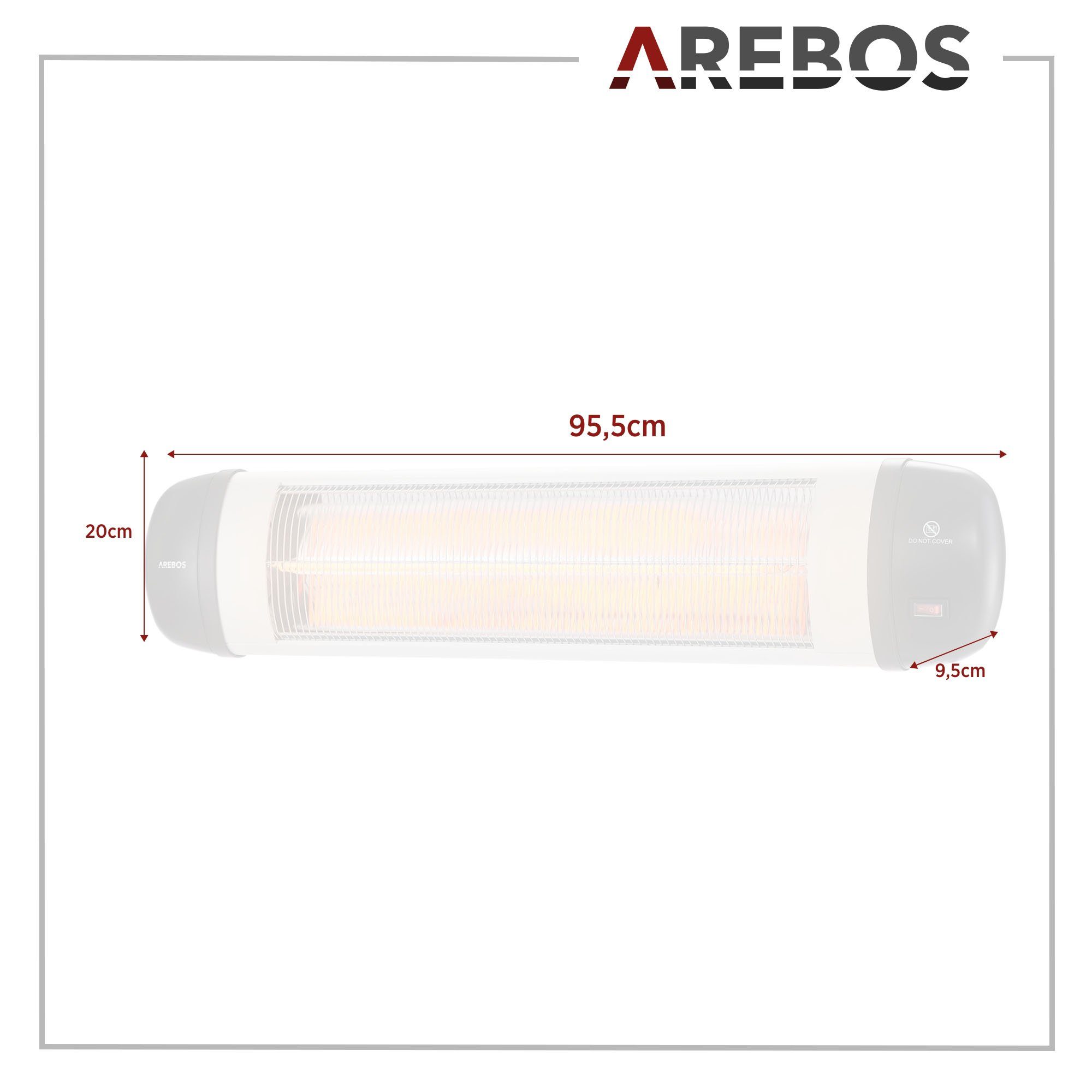 Arebos Heizstrahler Infrarot 2500 W, IP34 Schutzart, Wandmontage
