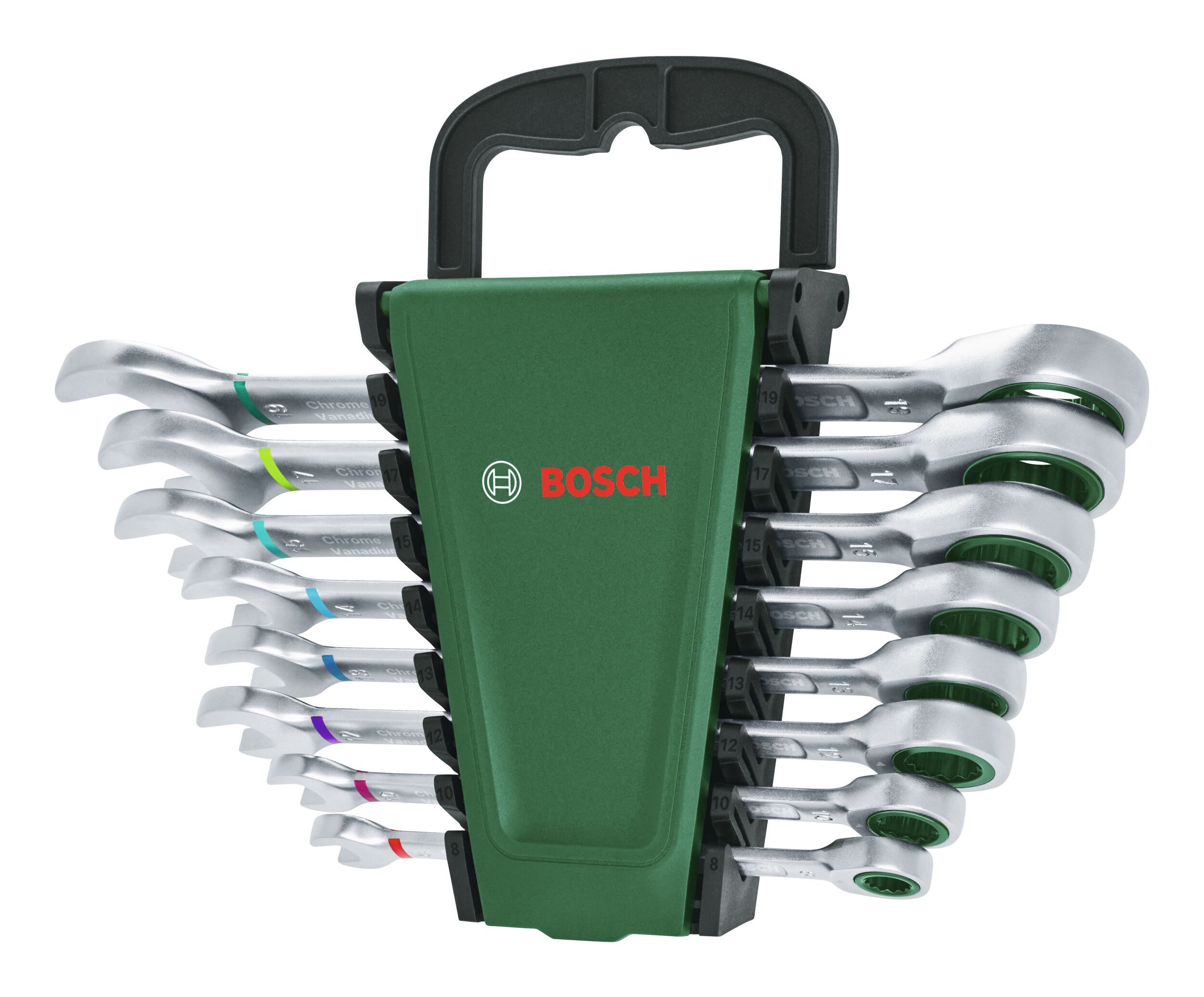 BOSCH Ratschenringschlüssel (8 Teile), Handwerkzeug Schraubenschlüssel mit Ratsche-Set, 8-teilig