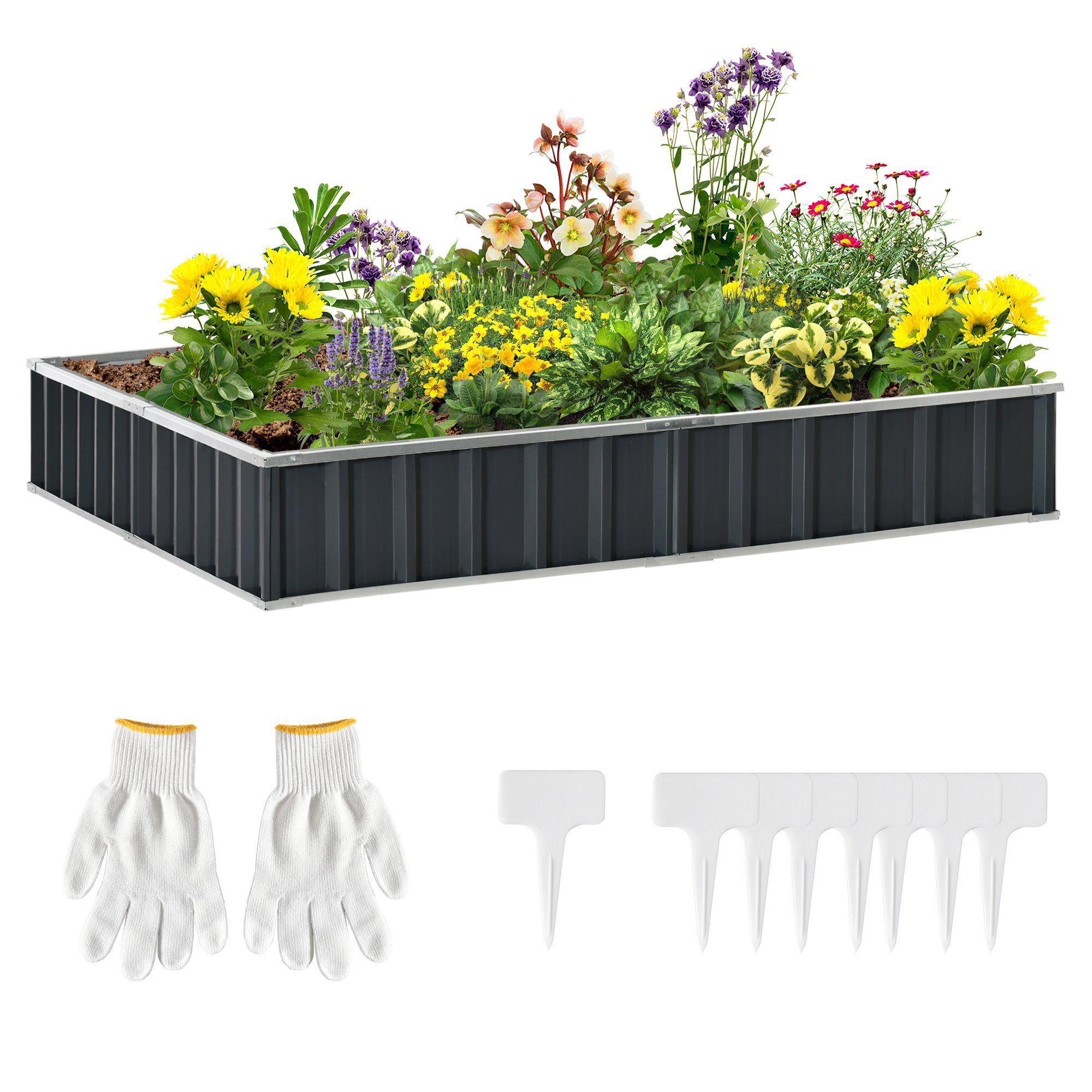 Outsunny Hochbeet Pflanzkasten (Blumenkasten, 1 St., Gemüsebeet), für Garten, Balkon, Dunkelgrau