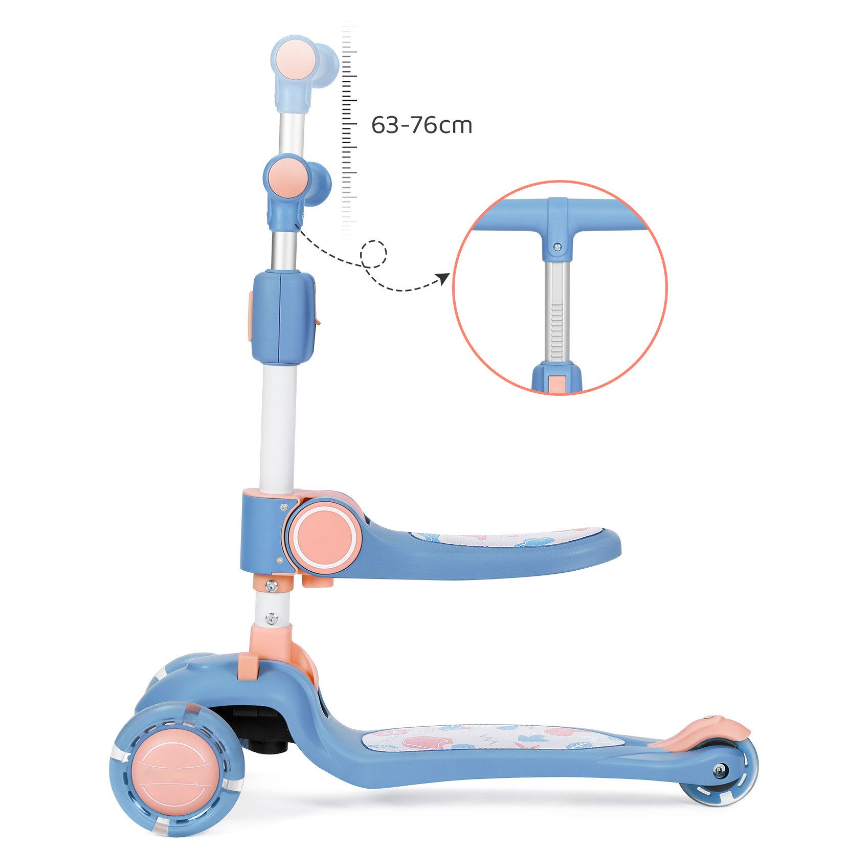 OUNUO Dreiradscooter 1009 Kinderroller mit LED und Sitz, höhenverstellbar, für 2 Jahren ab