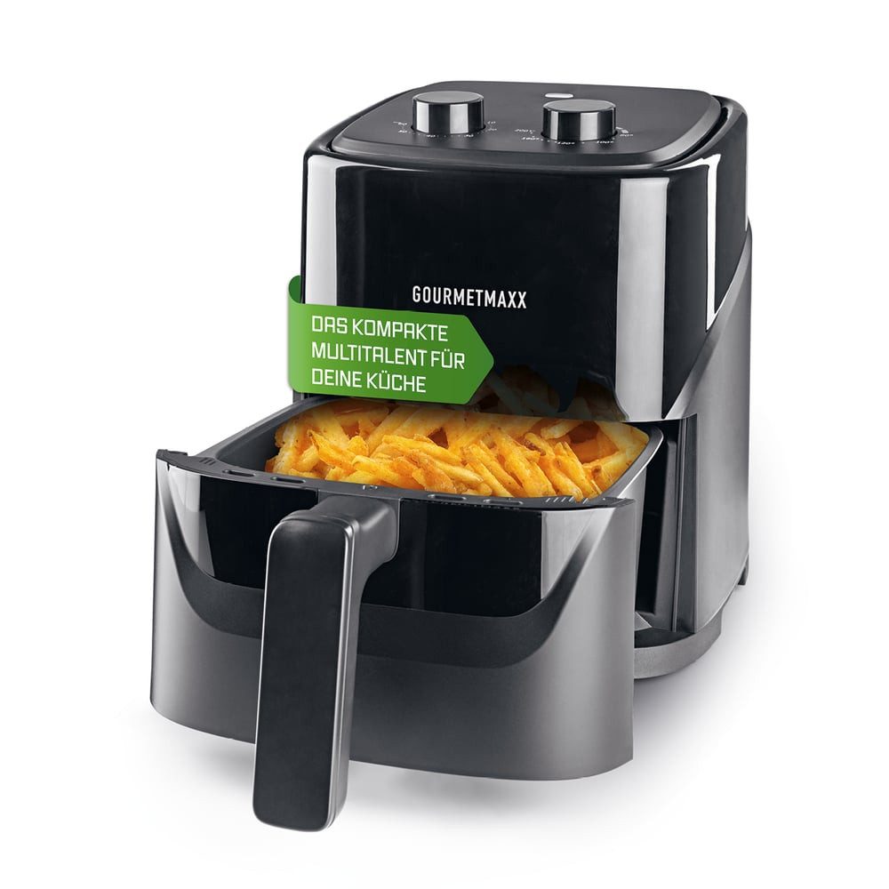 GOURMETmaxx Heißluftfritteuse GOURMETmaxx Heißluft-Fritteuse 1300W schwarz Mechanisch 3,2l, 1300 W, Fritteuse für bis zu 3 Personen, mechanische Drehregler, 5 Programme