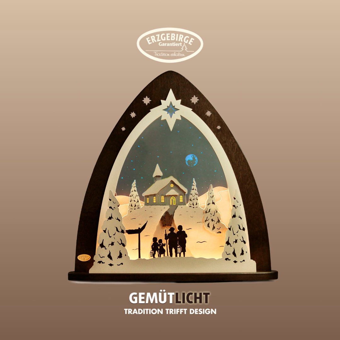 Weigla Lichterbogen LED Bergkapelle, Lichterspitze aus Holz & Acrylglas, Made in Germany (1-tlg), Erzgebirge garantiert, Weihnachtsdeko Innen, Weihnachtsbeleuchtung