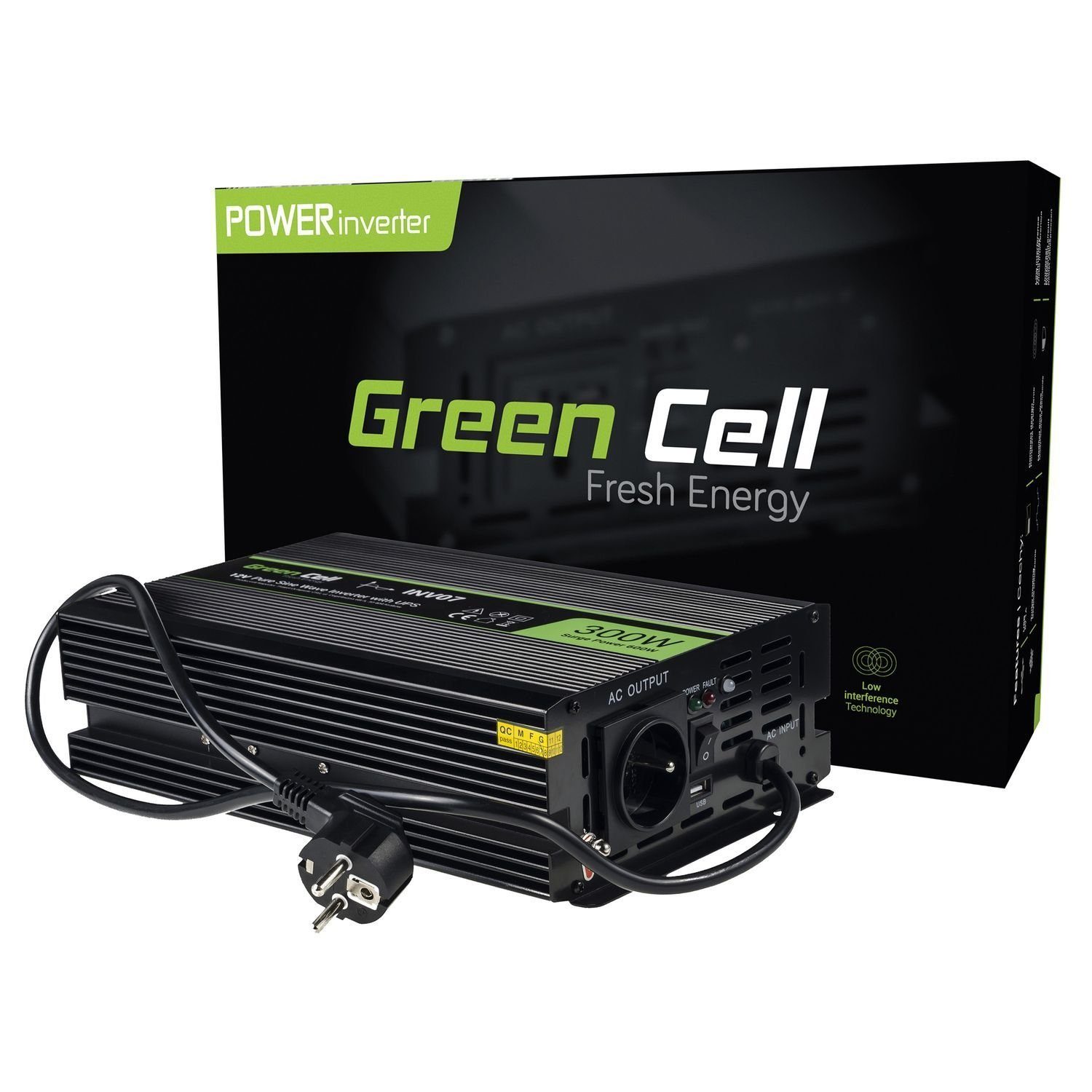Green Cell Spannungswandler Wechselrichter Spannungswandler 12V auf 230V  Reiner sinus 300W/600W USV für Öfen und Zentralheizungspumpen