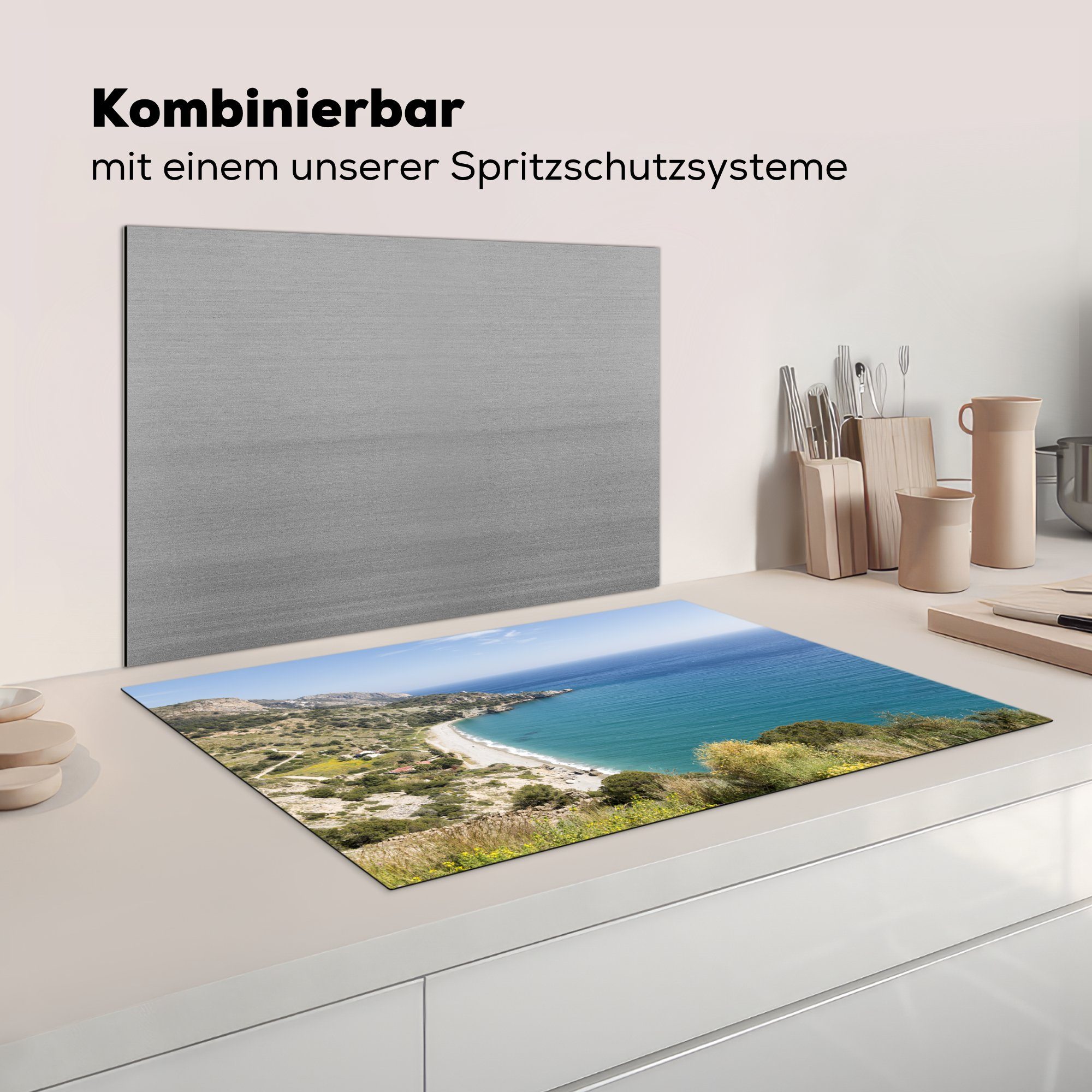 Vinyl, Cantarriján Herdblende-/Abdeckplatte küche, Schutz Der (1 von cm, Strand für 81x52 MuchoWow Induktionskochfeld tlg), Ceranfeldabdeckung die Spanien,