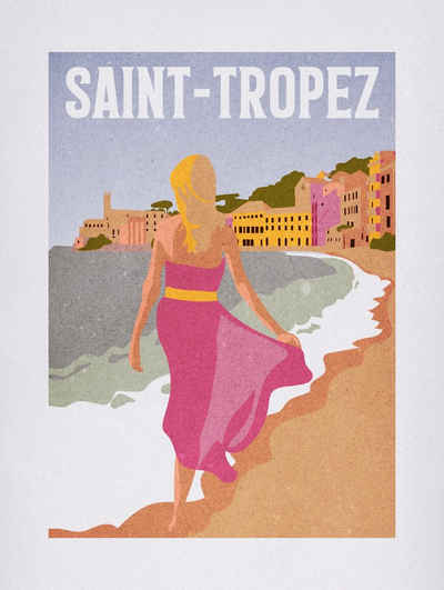 Komar Wandbild Vintage Travel Saint-Tropez, (1 St), Kinderzimmer, Schlafzimmer, Wohnzimmer