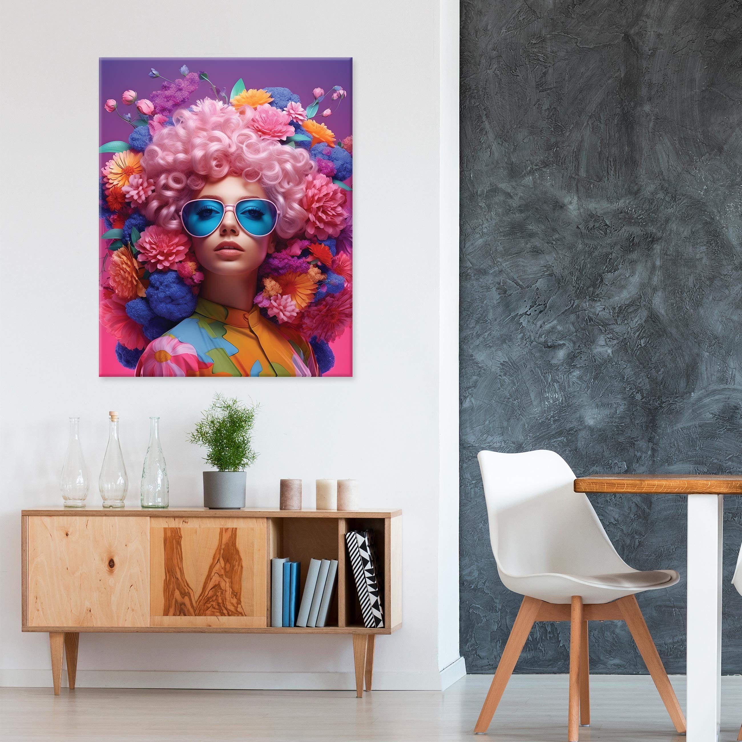 Wallarena Leinwandbild Frau Blumen - Rosa - Modern - Hochformat - Schlafzimmer, Frau, 40x60x2cm