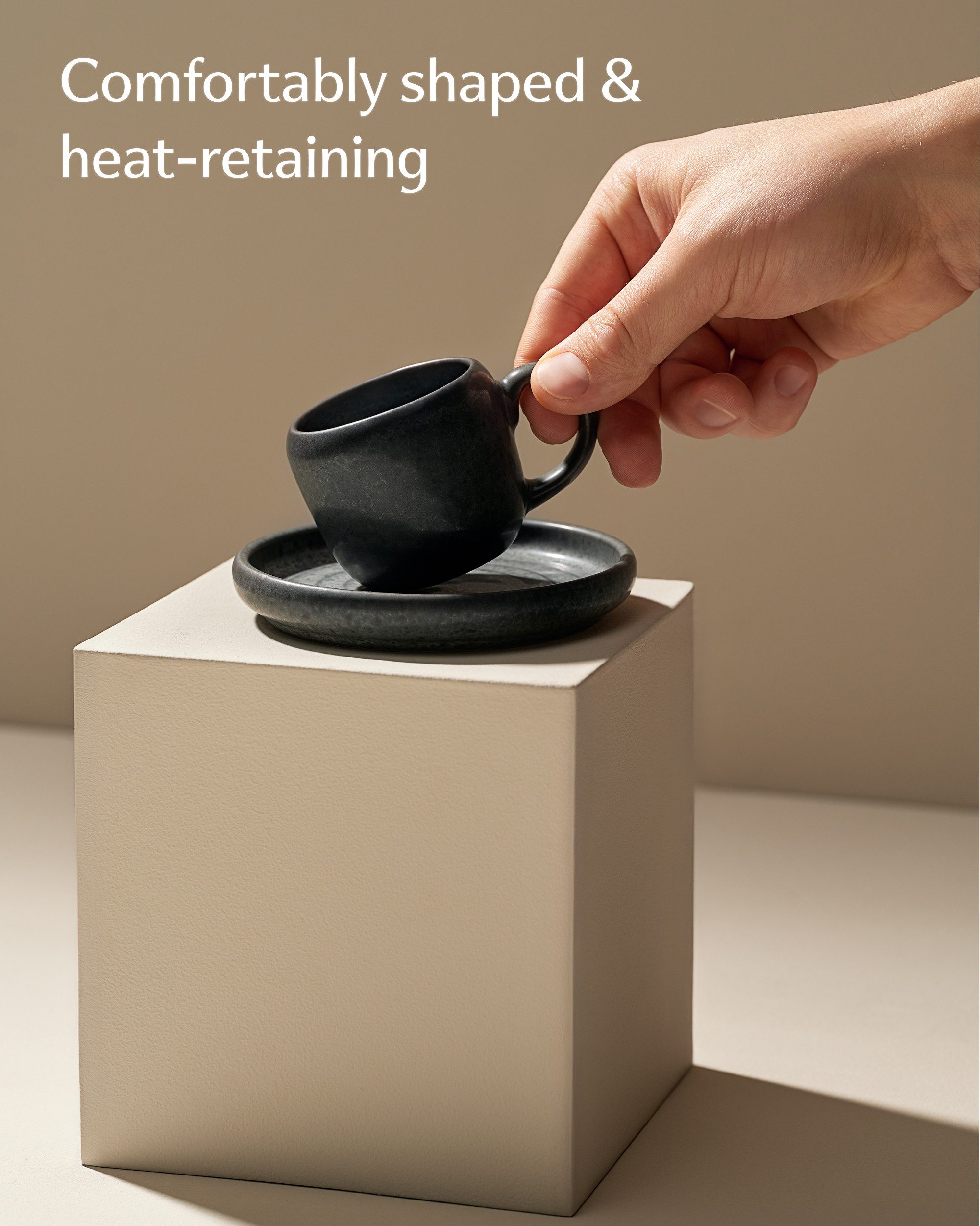 Cosumy Espressotasse 4er Espressotassen Set mit Untertassen Weiß – 90 ml Keramik Espresso, 4-tlg., Steingut, Handglasiert, Spülmaschinenfest & Mikrowellengeeign – Bild 4 von 5