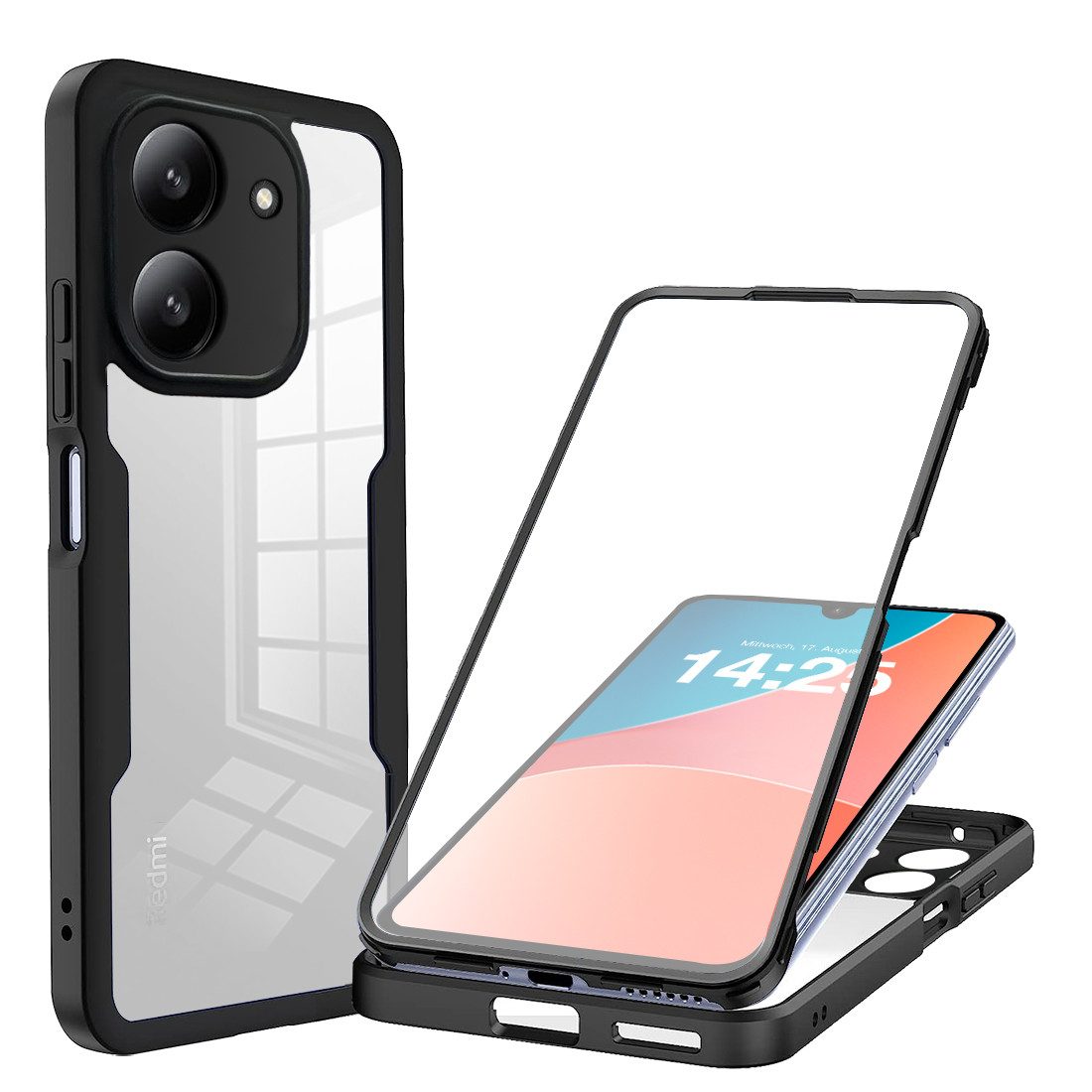 Tec-Expert Handyhülle 360 Grad Hülle für Xiaomi Redmi 13C 6.74 Zoll, 6.74, Rundum Schutz Cover Case Hülle robust