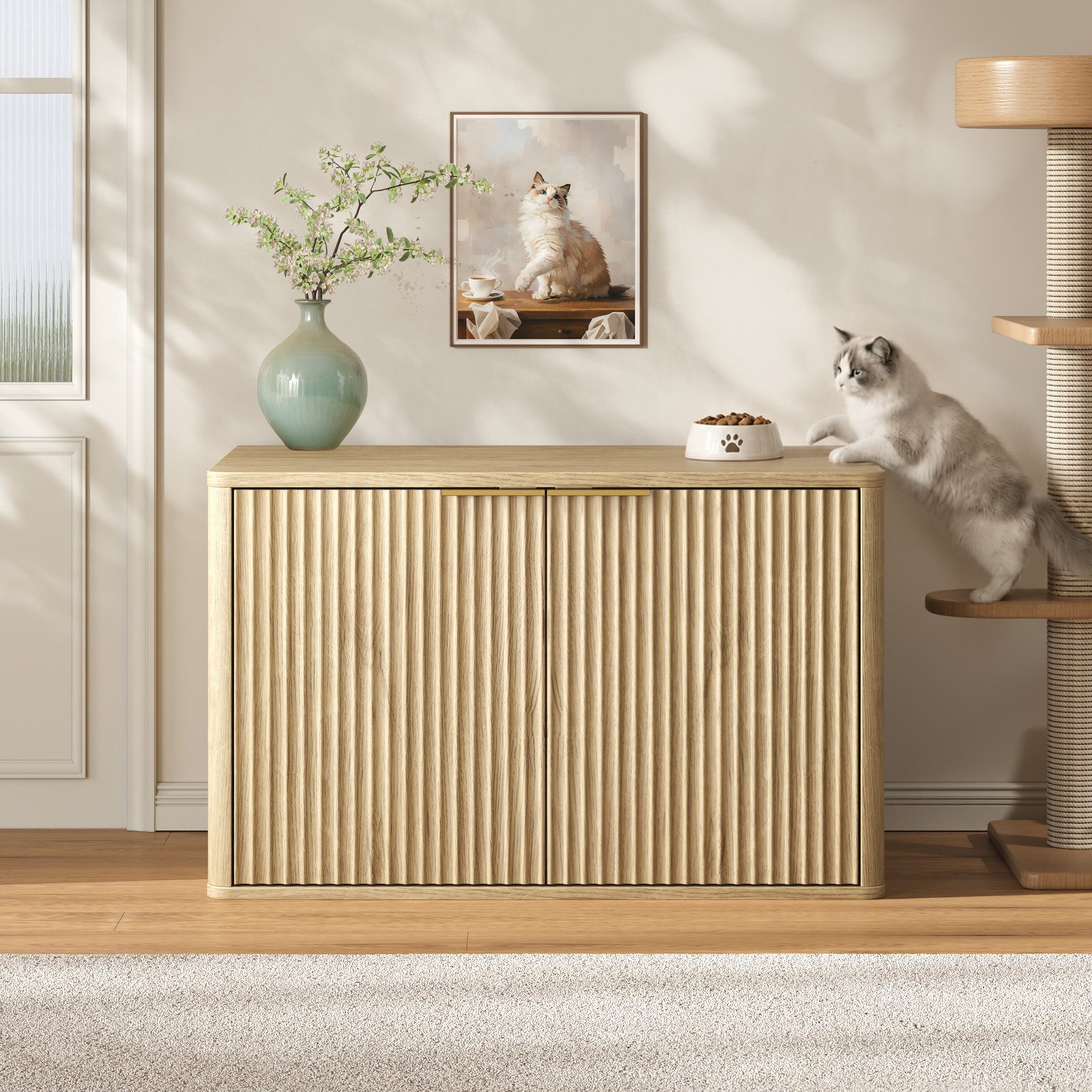BlingBin Sideboard 80CM Beistelltisch Katzenklo-Schrank Katzenhaus mit Tür (1 Stück, 1 St., 80L x 50B x 50H cm), moderner Bohemia-Katzenhaus-Katzen-Beistelltisch für Wohnzimmer