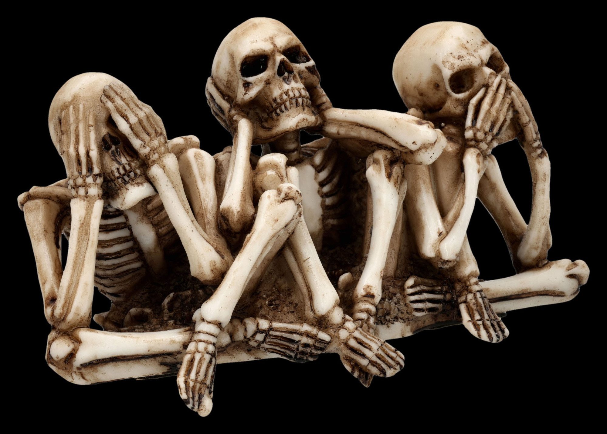 Figuren Shop GmbH Dekofigur Skelett Kantenhocker – Drei Weise Figur Gothic Humor Dekofigur 14 cm