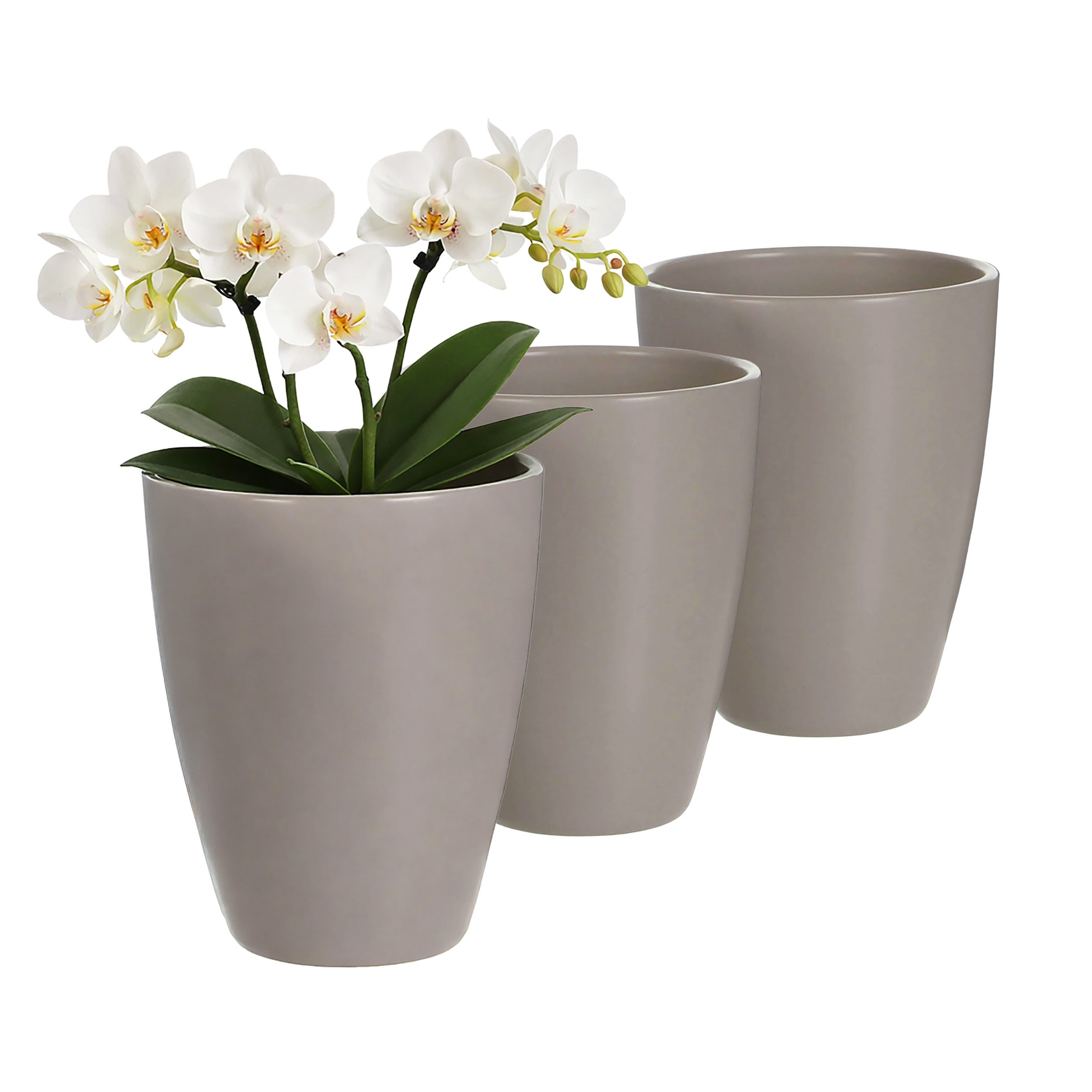 Annastore Übertopf 3 x Orchideentopf aus Keramik - Orchideenübertopf - Blumenübertopf, H 17 cm - Ø 13,5 cm