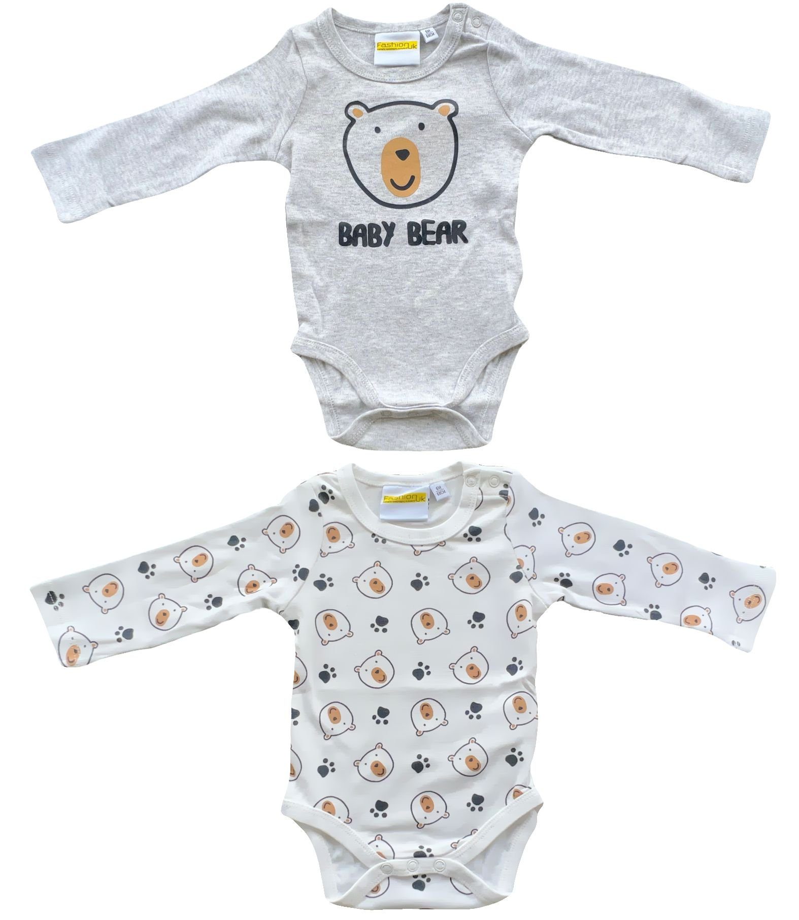Strampler 2x Baby Body Doppelpack BEAR weiß + hellgrau 3 6 12 18 24 Monate