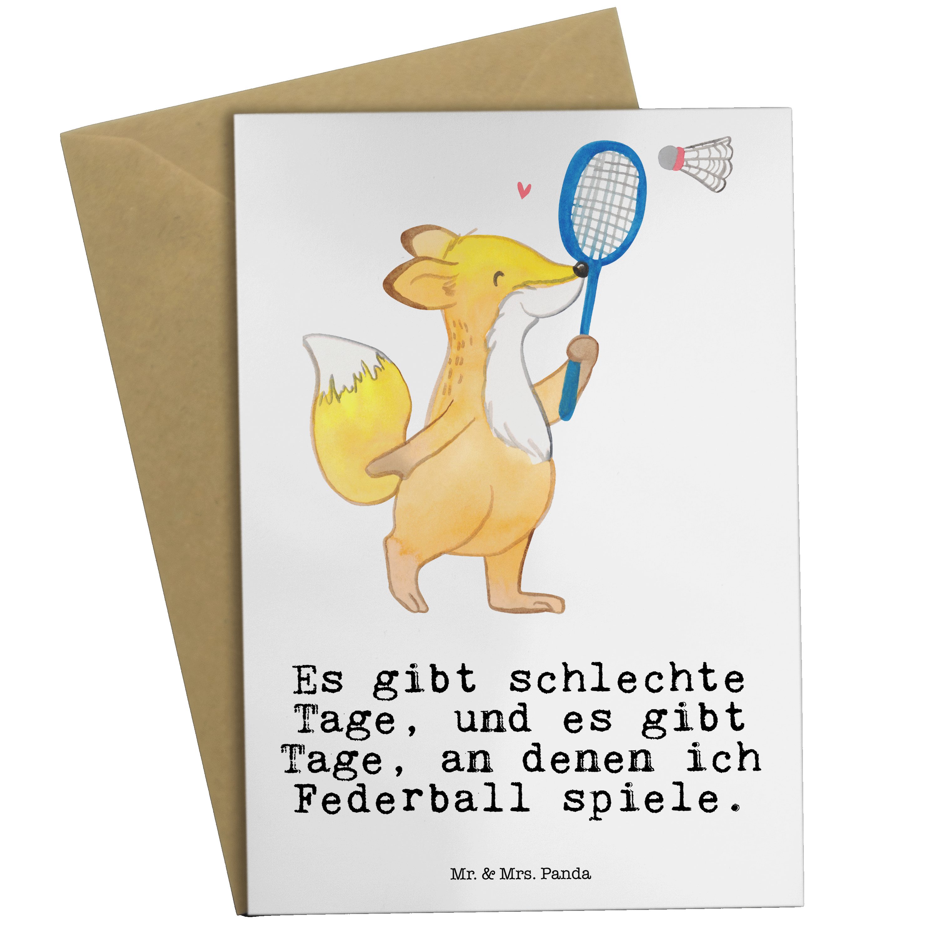 Mr. & Mrs. Panda Grußkarte Fuchs Federball spielen Tage - Weiß - Geschenk, Glückwunschkarte, Geb