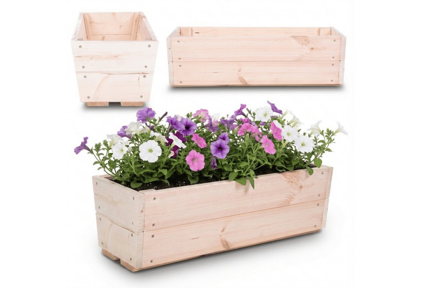 Modo24 Blumenkasten Pflanzkasten aus Holz, Pflanzkübel für Kräuter, Kiefernholz (rechteckiger, für Balkon und Fensterbank), Wetterfest, Stabil & Dekorativ, 3 Größen, 4 Farben