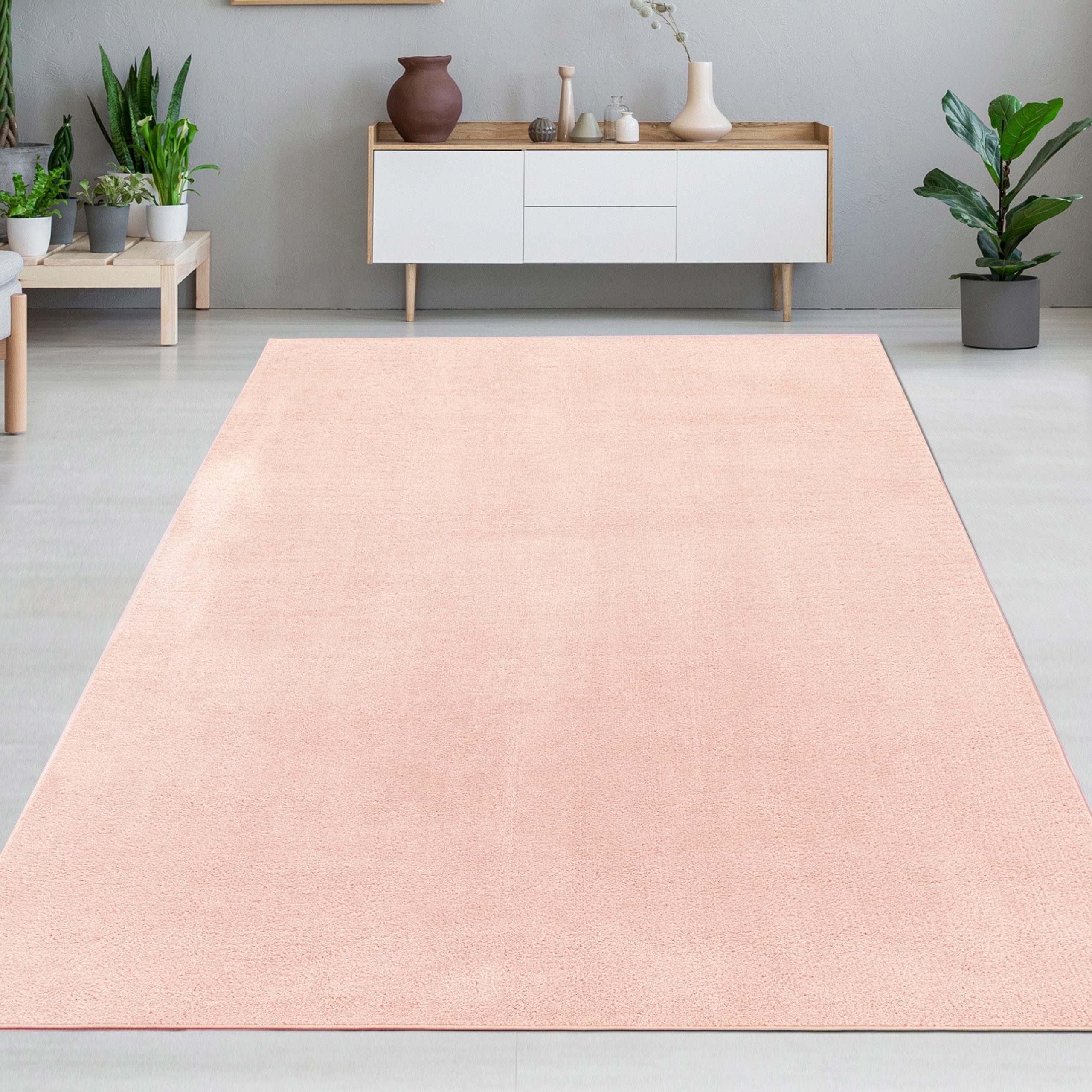 Carpetia Teppich Samtiges Uni-Design, rechteckig, Höhe: 10 mm, samtig weich, pflegeleicht, rutschhemmende Rückseite