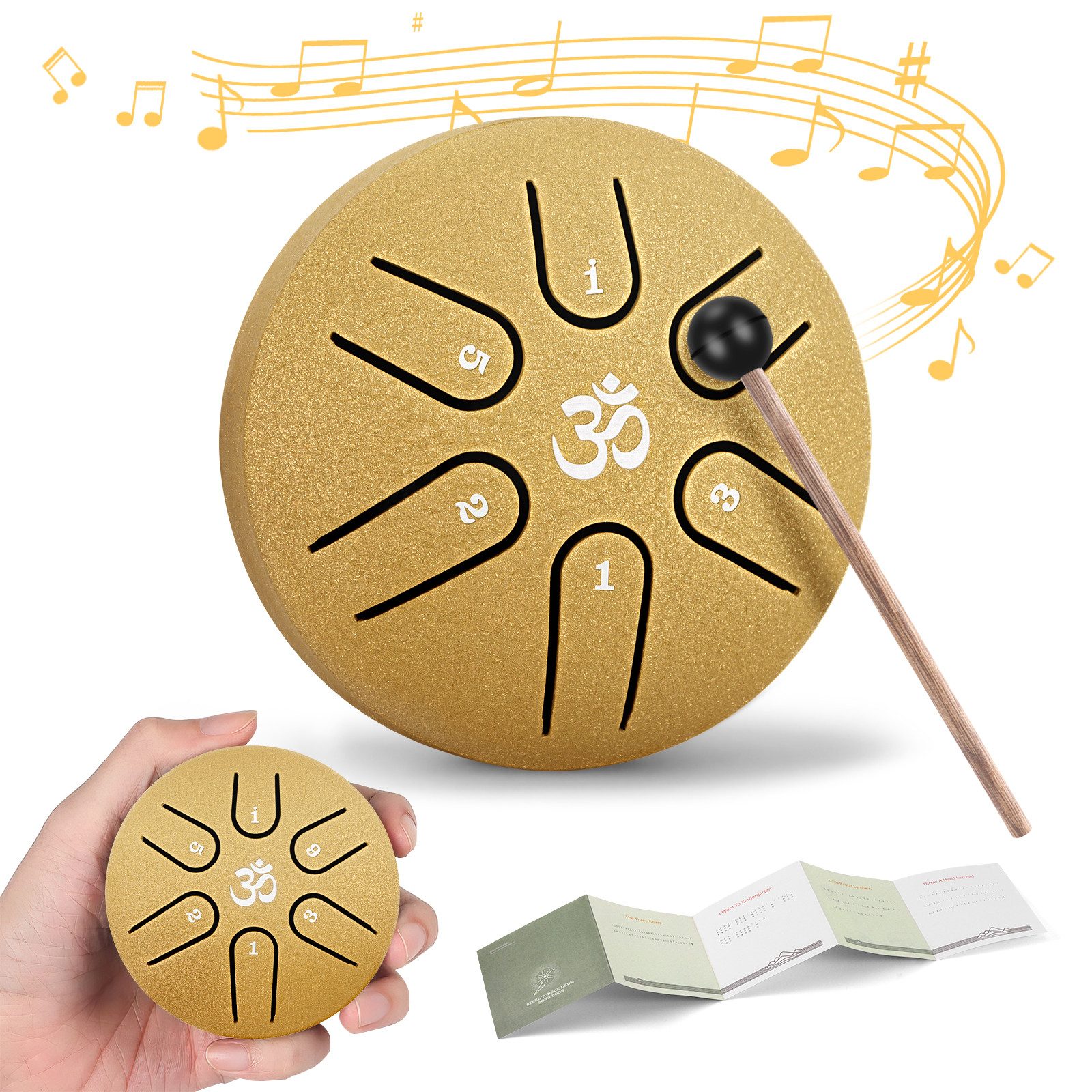 BlingBin Handtrommel Garten-Regentrommel, Stahlzungentrommel Drum Instrument,1er Set, 1-St., 6-Noten-3-Zoll, Zungentrommel aus Stahl, Tongue Drum für Zen-Anfänger mit Schlägeln