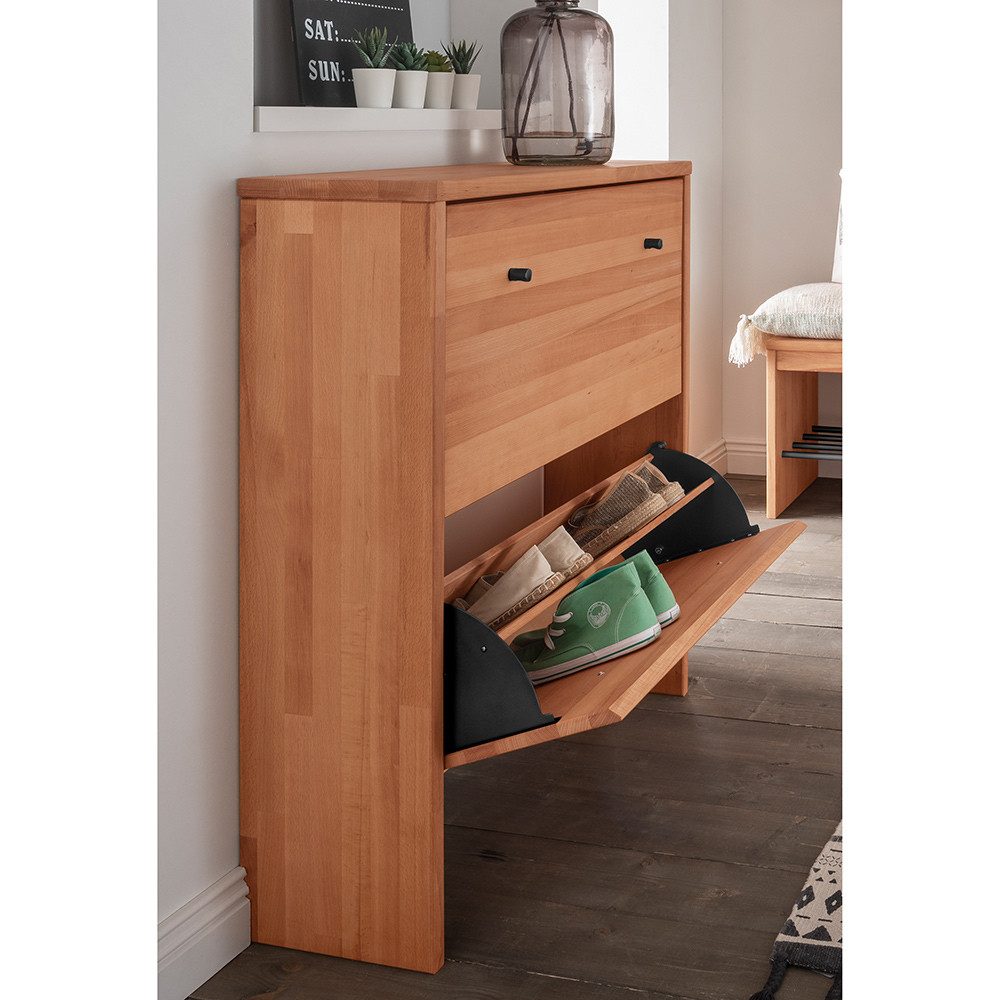 Lomadox Schuhschrank CUENCA-137 Massivholz Buche, 2 Klappen, Softclose, Schuhkipper