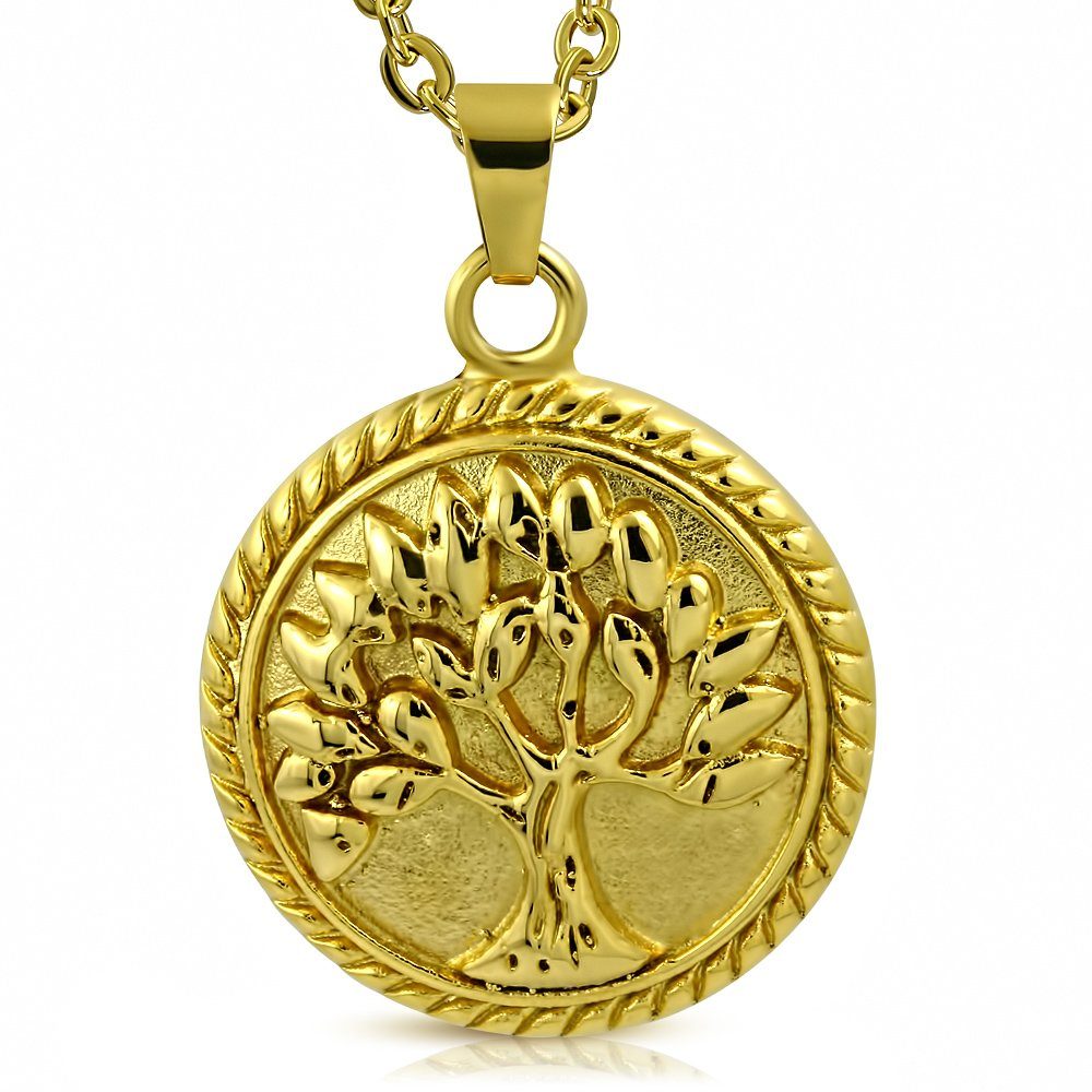 BUNGSA Kettenanhänger Anhänger Lebensbaum Gold aus Edelstahl Unisex (1-tlg., inkl. Schmuckbeutel aus Organza), Pendant Halsketten