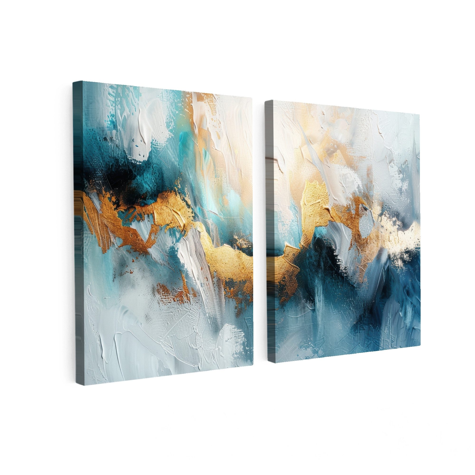 MuchoWow Leinwandbild Blau - Abstrakt - Weiß - Gold - Farbe, Fotodruck (2 S günstig online kaufen