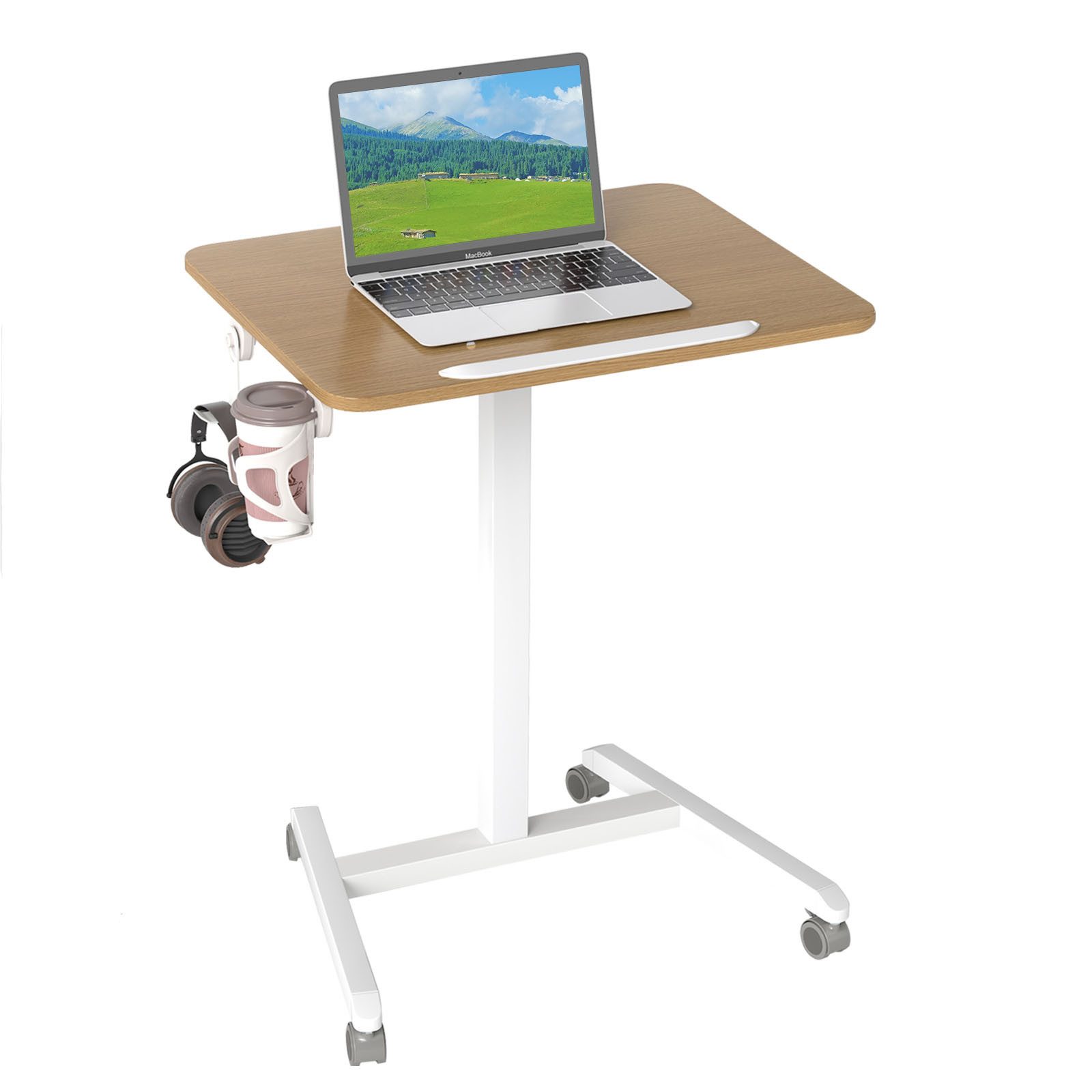 COSTWAY Laptoptisch, für Bett Beistelltisch höhenverstellbar, neigbar mit rollen
