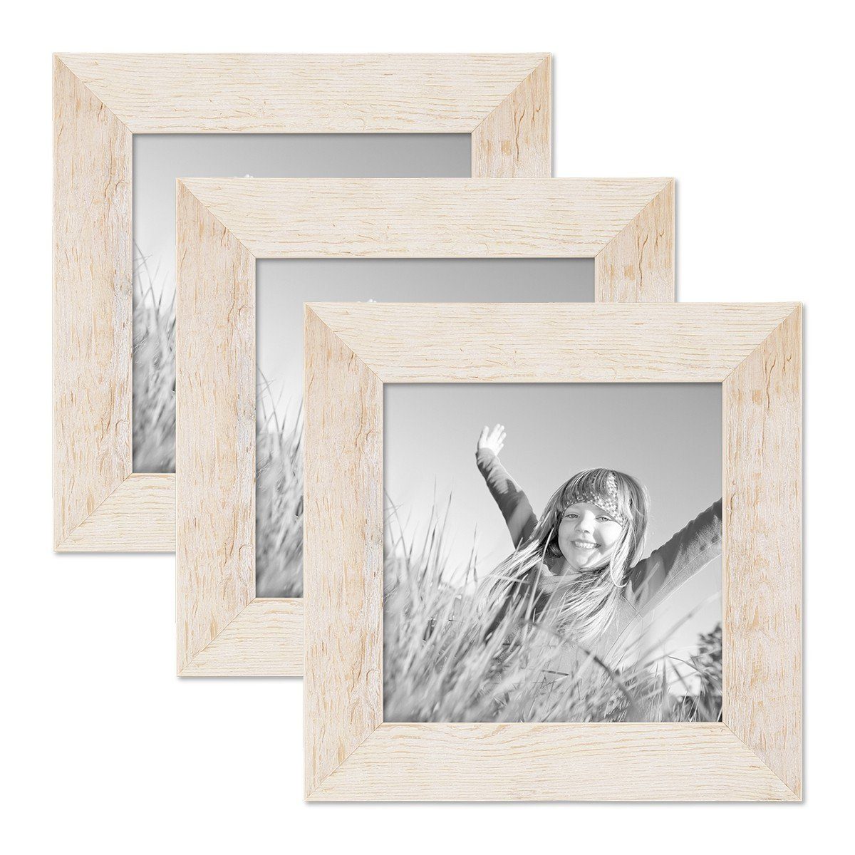 PHOTOLINI Bilderrahmen 3er Set Strandhaus Rustikal Massivholz, für 3 Bilder (3er Set)