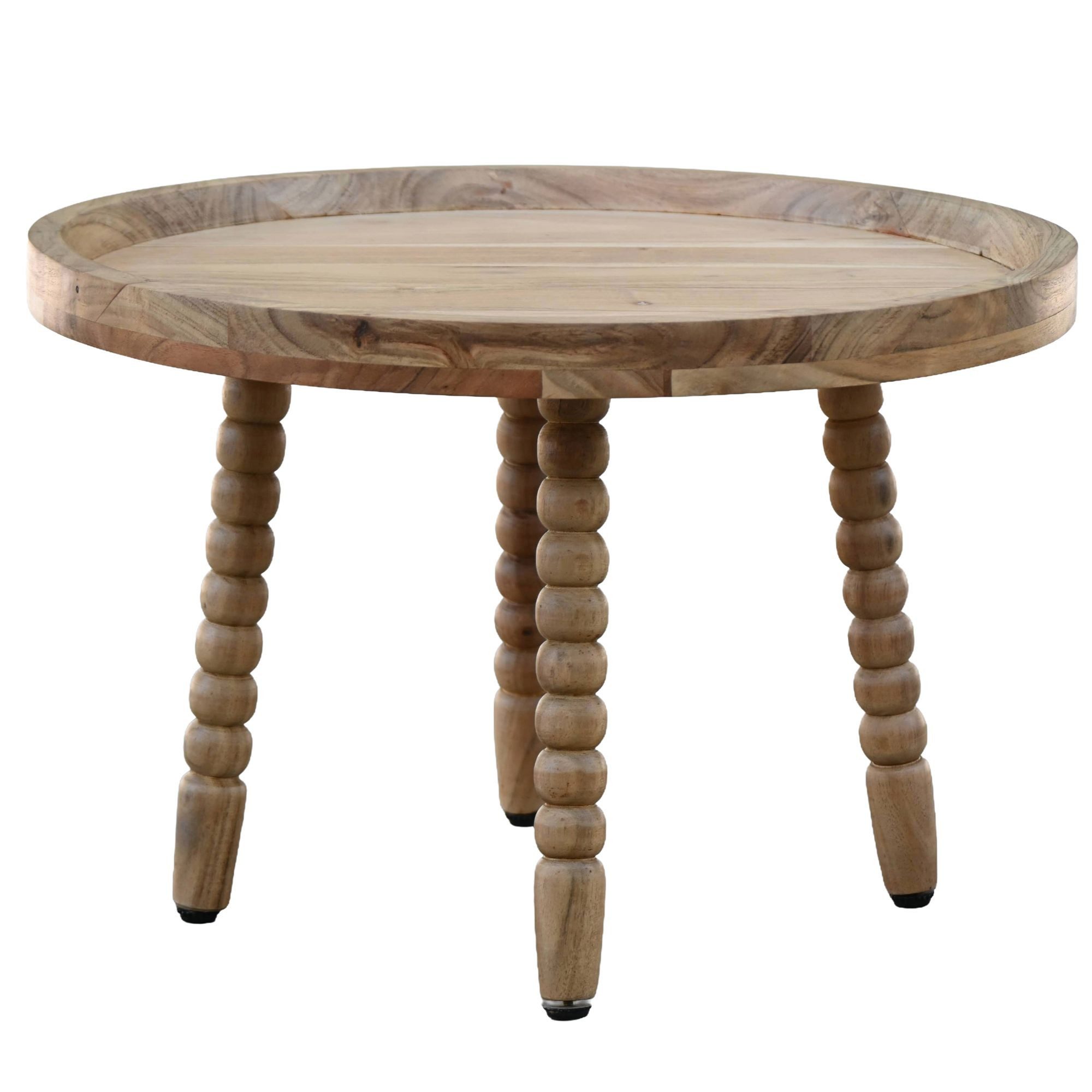 Wohnling Couchtisch WL7.438 Massivholz 60cm Sofatisch Beistelltisch Kaffeetisch Tisch (Traditioneller Wohnzimmertisch aus Akazienholz), Runder Kaffeetisch mit dekorativen Beinen