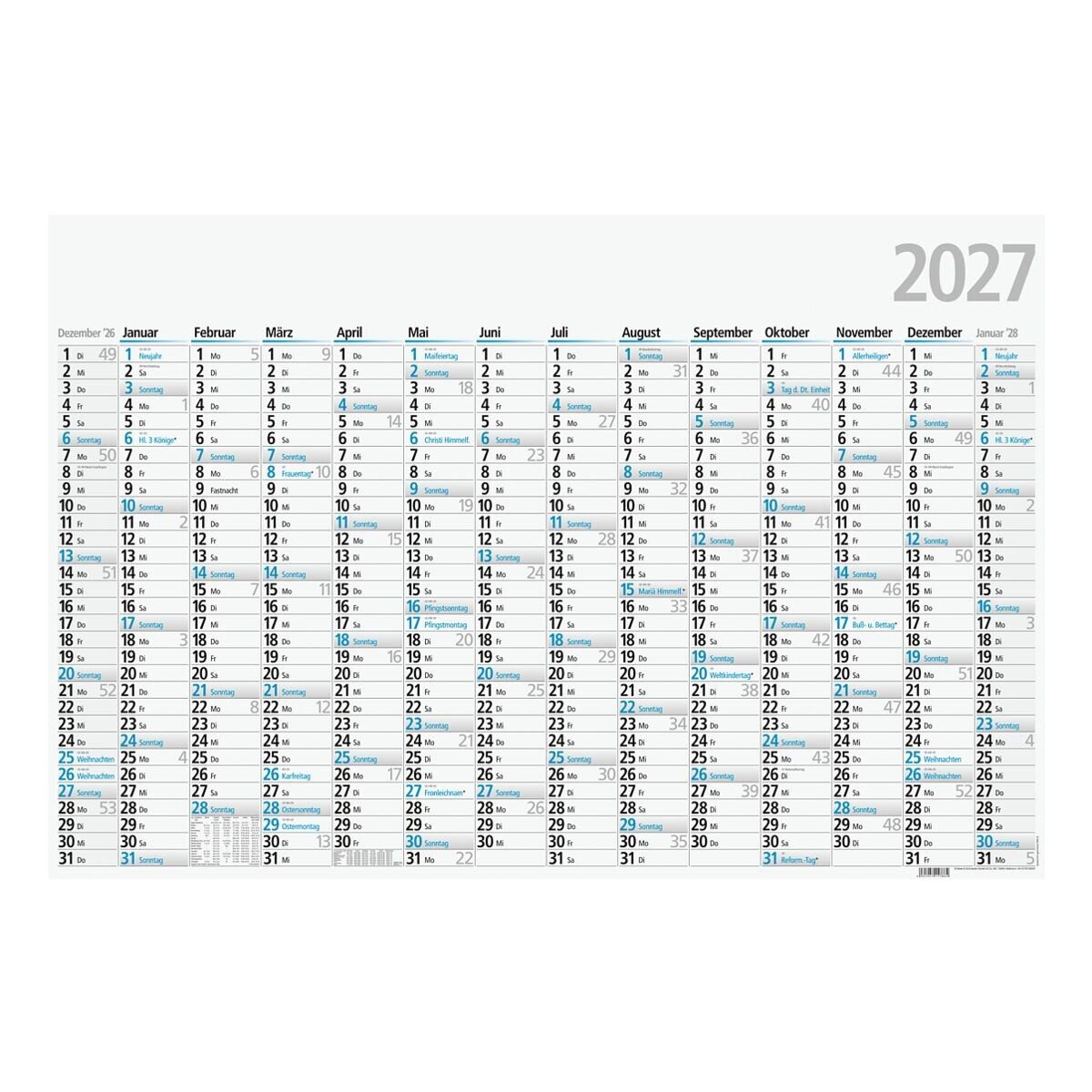GLOCKEN Wandkalender 2027, 1 Seite = 14 Monate, DIN A1
