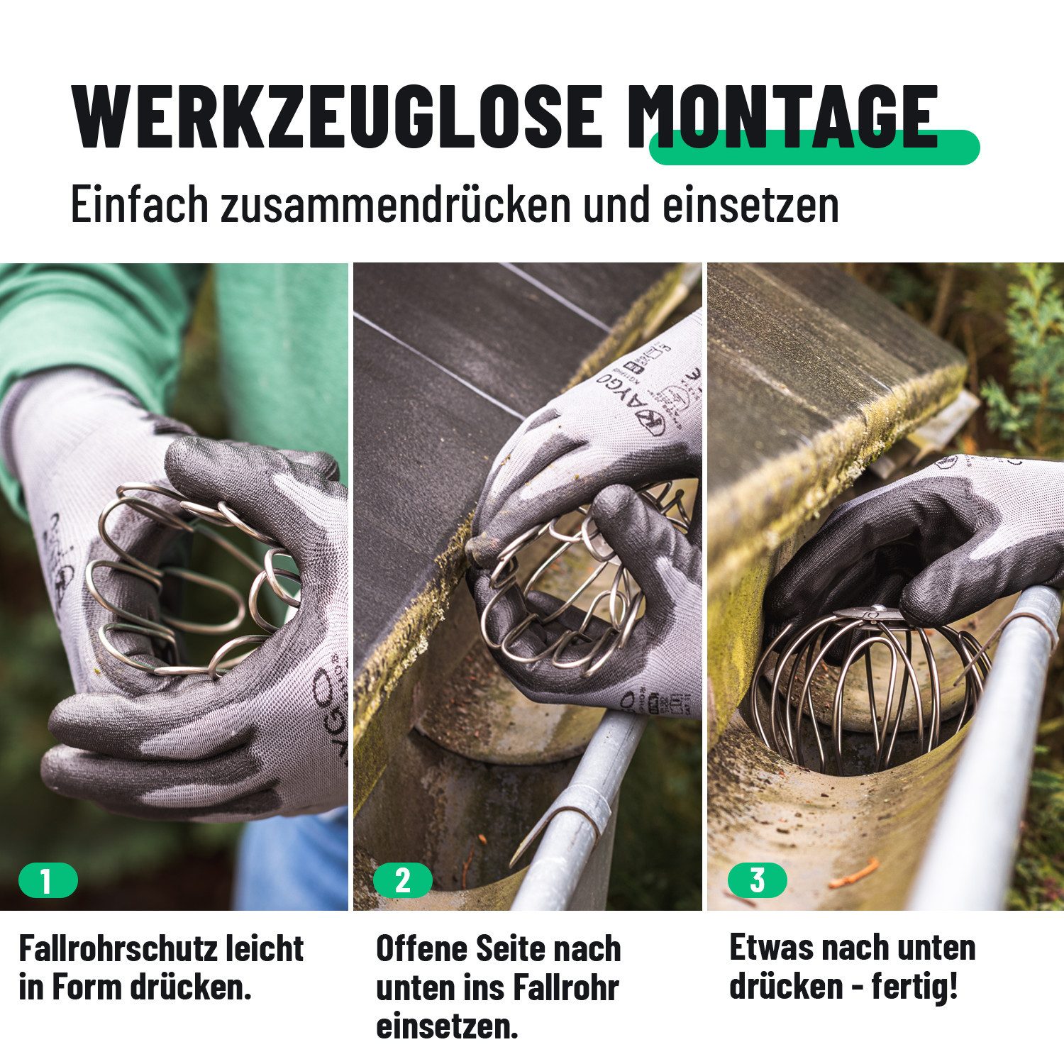 greate. Laubschutznetz 2x Dachrinnen Laubschutz Edelstahl 87 bis 100mm - Fallrohrschutz (2-St) – Bild 4 von 5