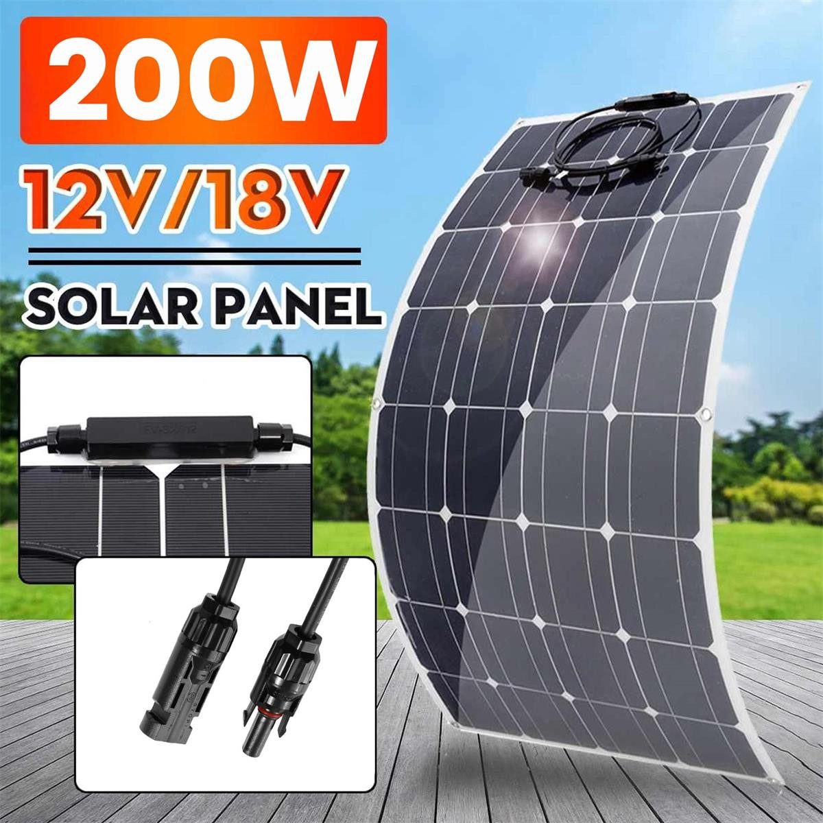 GLIESE Balkonkraftwerk 200W Solarpanel für Wohnmobile, Camping, Balkonkraftwerk, 200 W, Monokristalline, (packung, 1-St., Flexible Solarmodul), Erweiterbar durch Serien- und Parallelschaltung