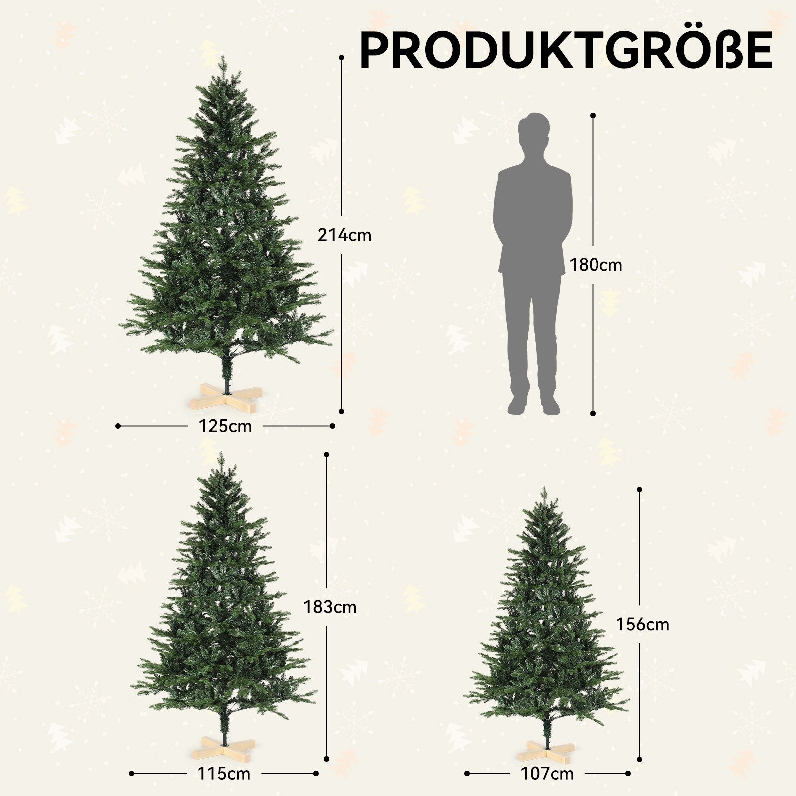 oyajia Künstlicher Weihnachtsbaum Künstlicher Weihnachtsbaum mit Holzbeinen, Tannenbaum, 150 cm, 400 Zweige, PVC/PE