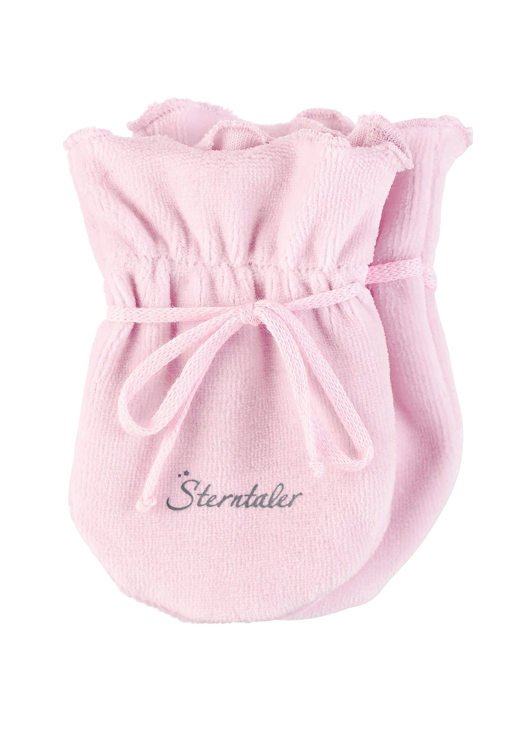 (1-St., Nickimaterial mit Bindeband praktischem Kratzfäustlinge aus Kratzhandschuhe Sterntaler® Baby weichem Unifarbend) rosa Handschuhe Beanie