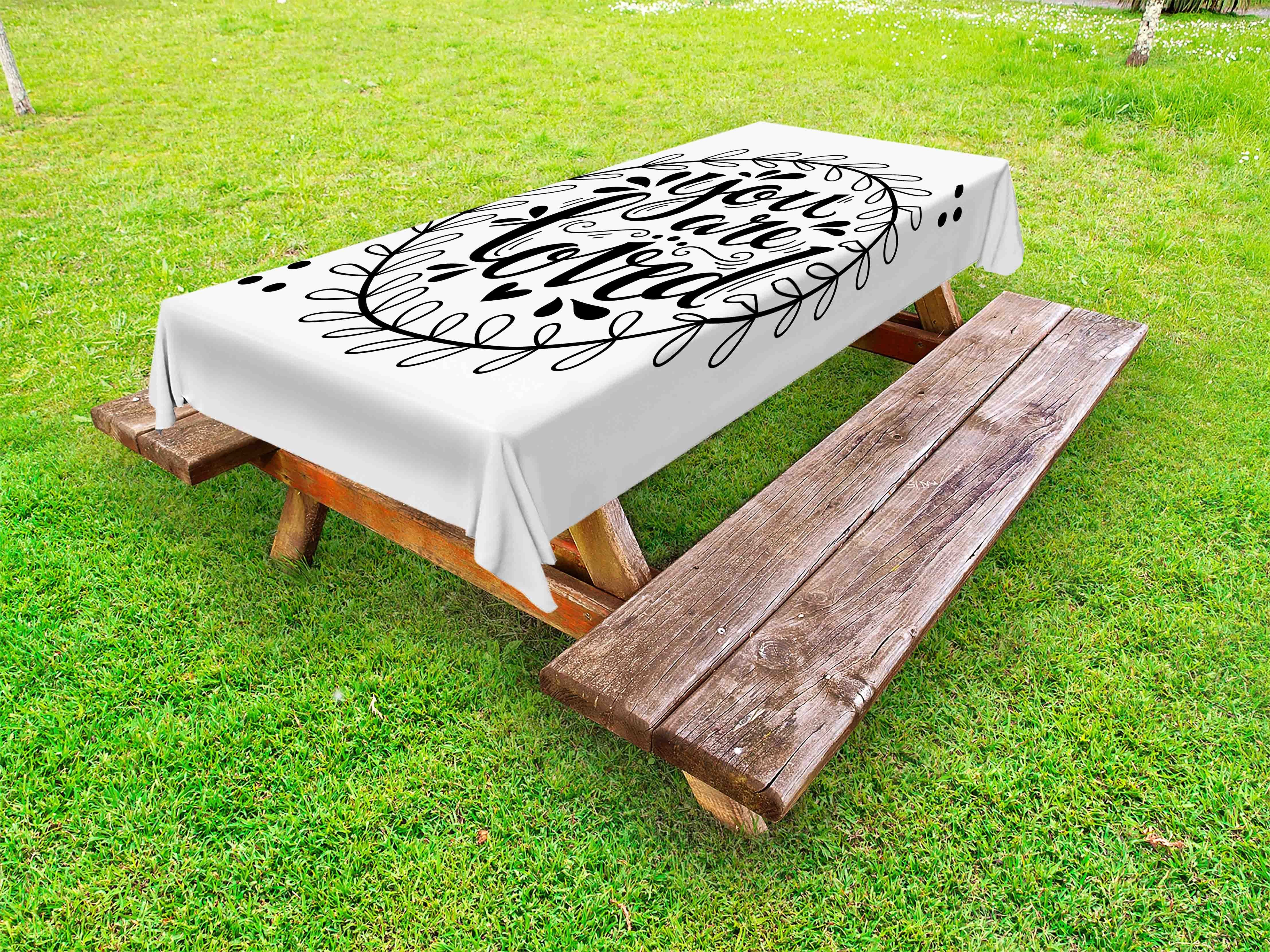 Abakuhaus Tischdecke dekorative waschbare Picknick-Tischdecke, Du wirst geliebt Wortlaut in Monochrom