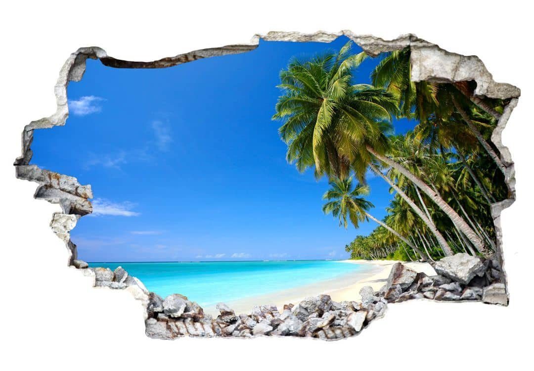 K&L Wall Art Wandtattoo 3D Aufkleber Badezimmer Paradise Ausblick Palmen Strandurlaub, Mauerdurchbruch Wandbild selbstklebend