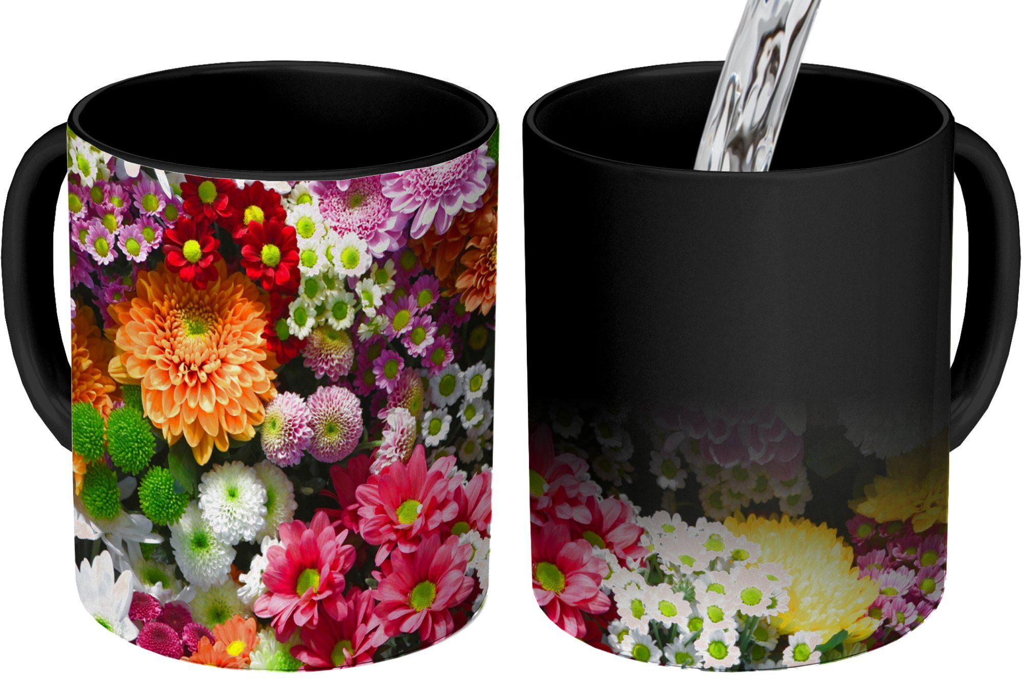 - Keramik, - Teetasse, Farbwechsel, Farben Collage, Kaffeetassen, Tasse Chrysantheme Zaubertasse, - MuchoWow Blumen Geschenk