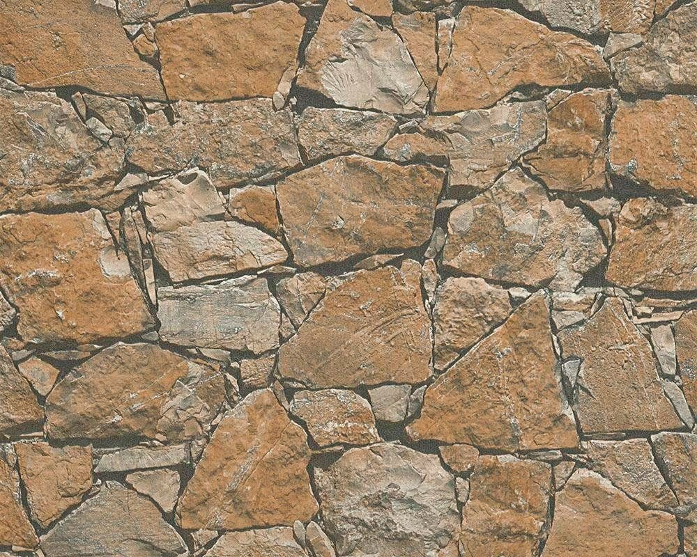 living walls matt Steinoptik, Wood`n leicht of Steintapete strukturiert Edition, Vliestapete braun Best 2nd Stone