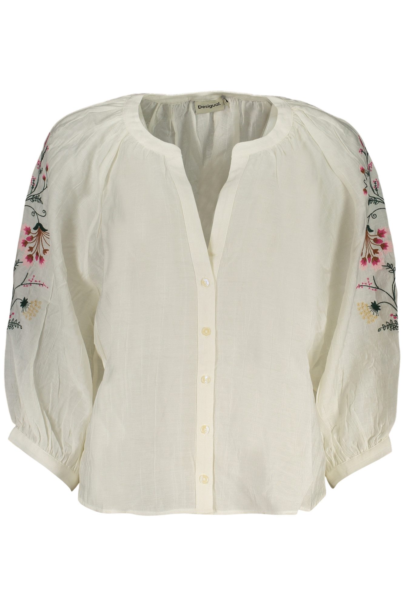 Desigual Blusenshirt Weiße Damenbluse mit Stickerei & V-Ausschnitt - günstig online kaufen
