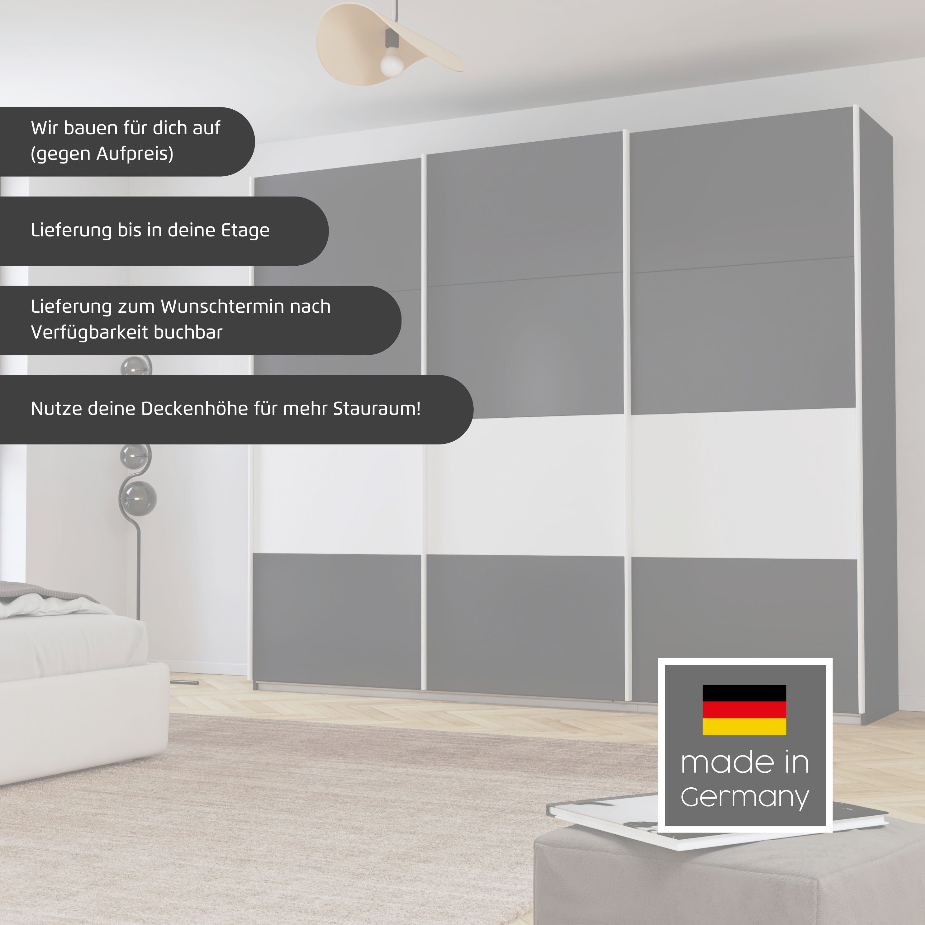 rauch Schwebetürenschrank Kleiderschrank Schrank Garderobe Schlafzimmerschrank CORTONA (erhältlich in Breite: 136/181/203/226/271/315/360 cm, Höhe: 210/229 cm) in 3 Ausstattungen BASIC/CLASSIC/PREMIUM (SOFT-CLOSE) MADE IN GERMANY