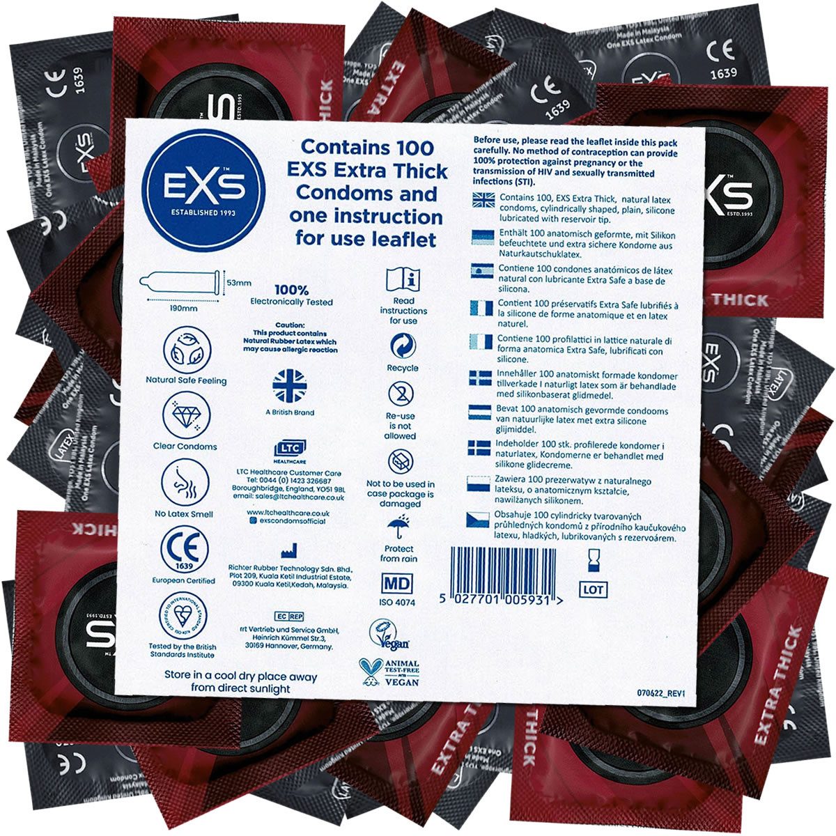 EXS Kondome Extra Thick (Extra Safe) - starke Kondome Packung mit, 100 St., extra sichere Kondome für Analverkehr, Kondome mit dicker Wandstärke, strapazierfähig und reißfest