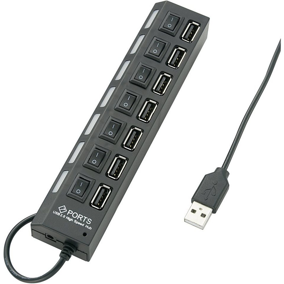 Renkforce USB-Verteiler Renkforce 7 Port USB 2.0-Hub einzeln schaltbar, mit  Status-LEDs Schwa